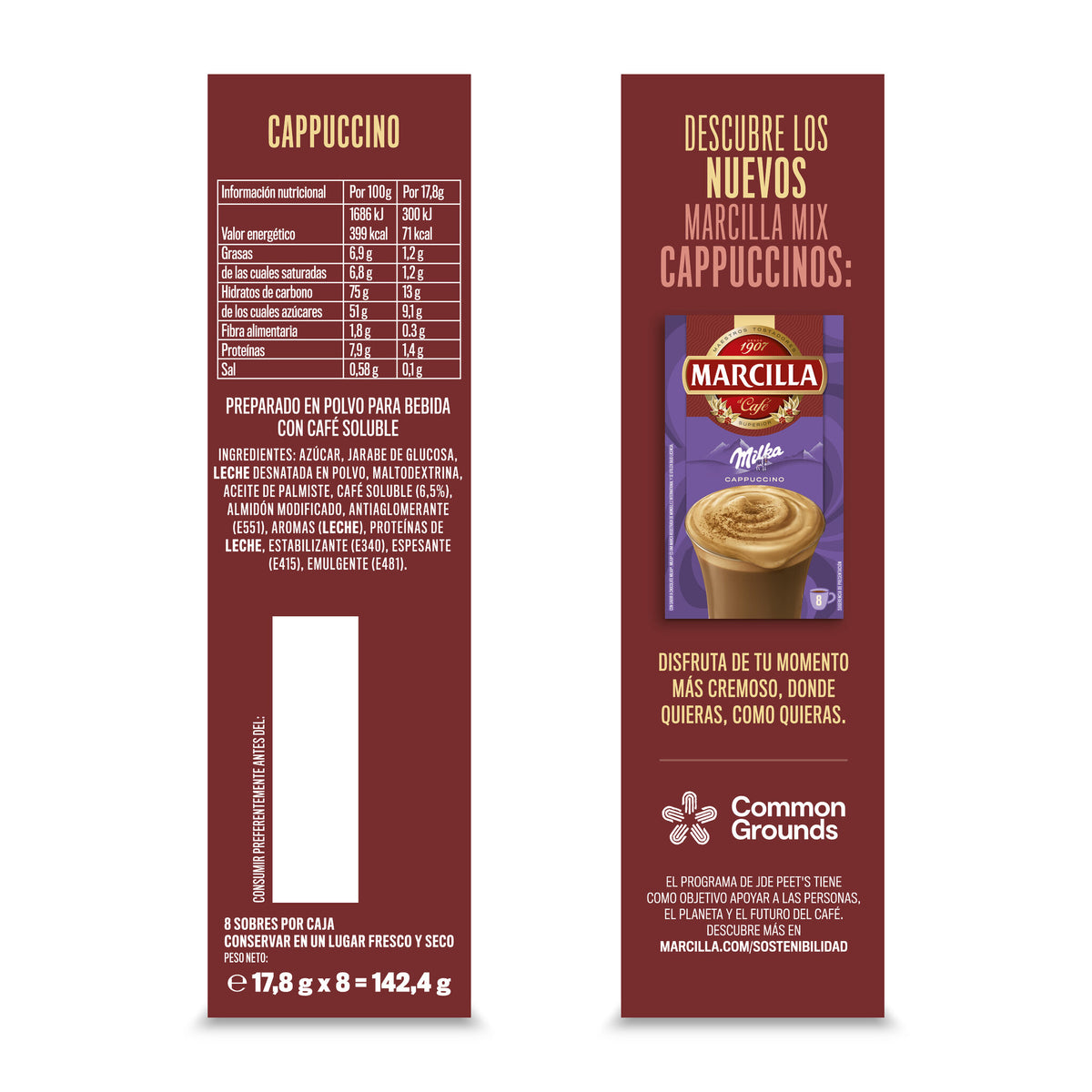 Cafe soluble capuccino original Marcilla p8 142g