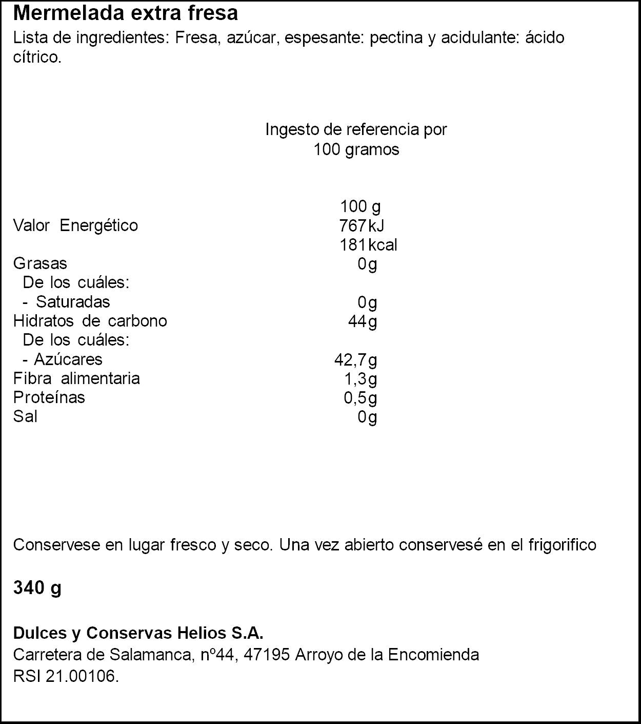Mermelada fresa extra Helios 340g