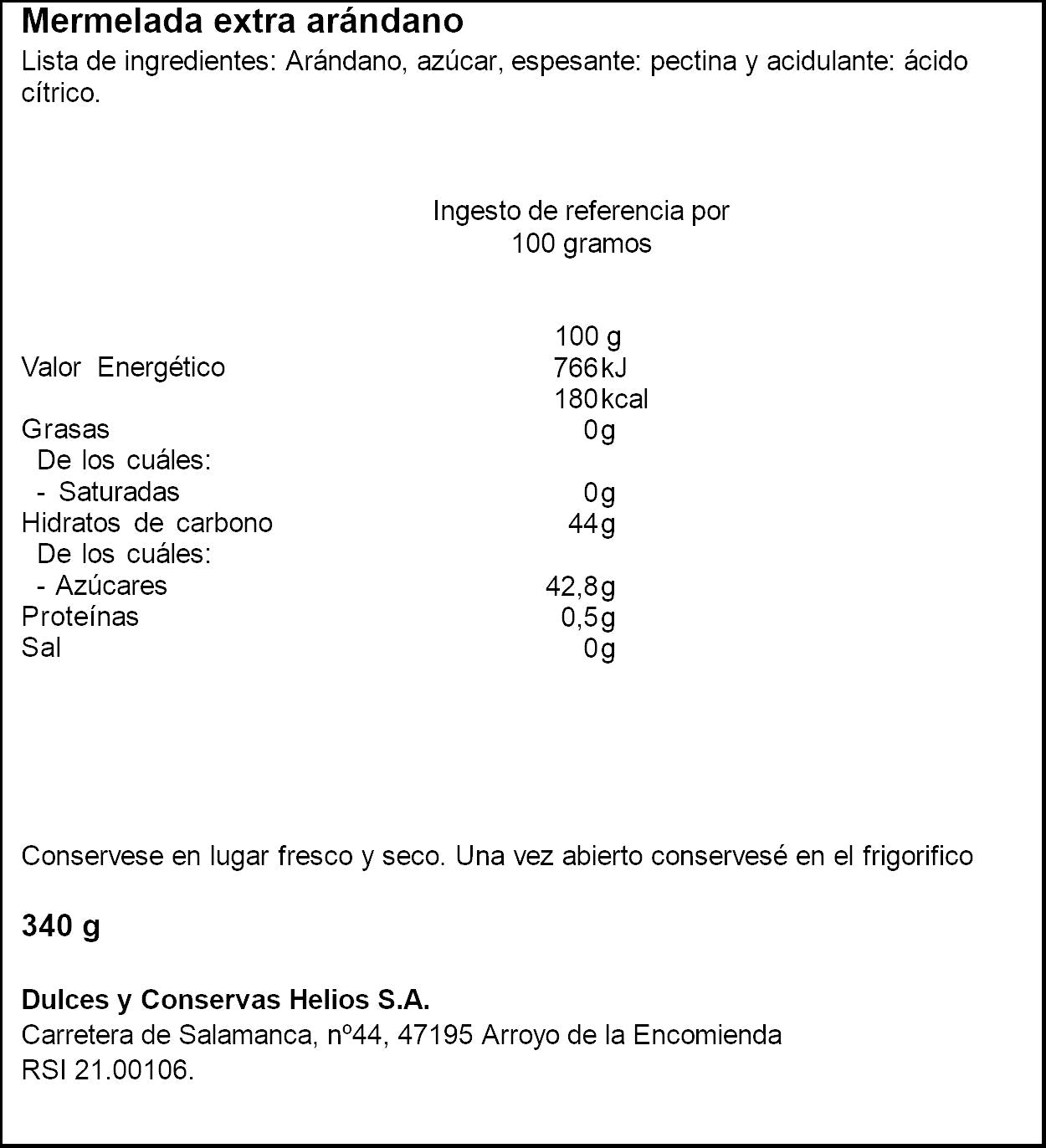 Mermelada extra arandanos Helios 340g