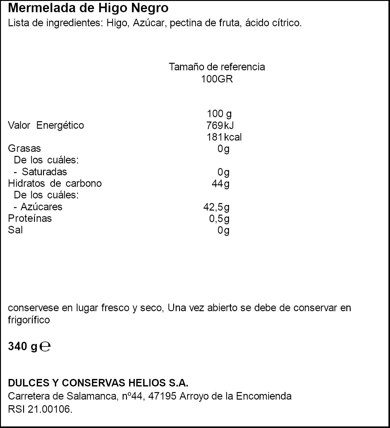 Mermelada higo negro extra Helios 340g