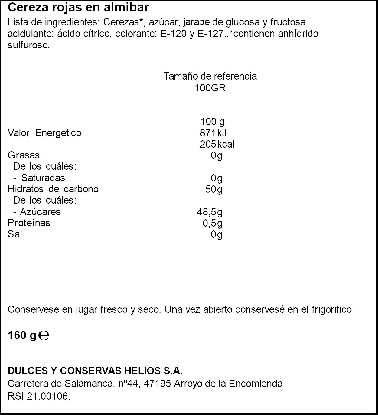 Fruta almíbar cereza roja Helios 90g escurr