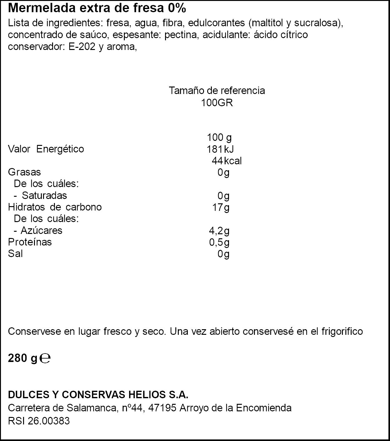 Mermelada diet fresa Helios 280g