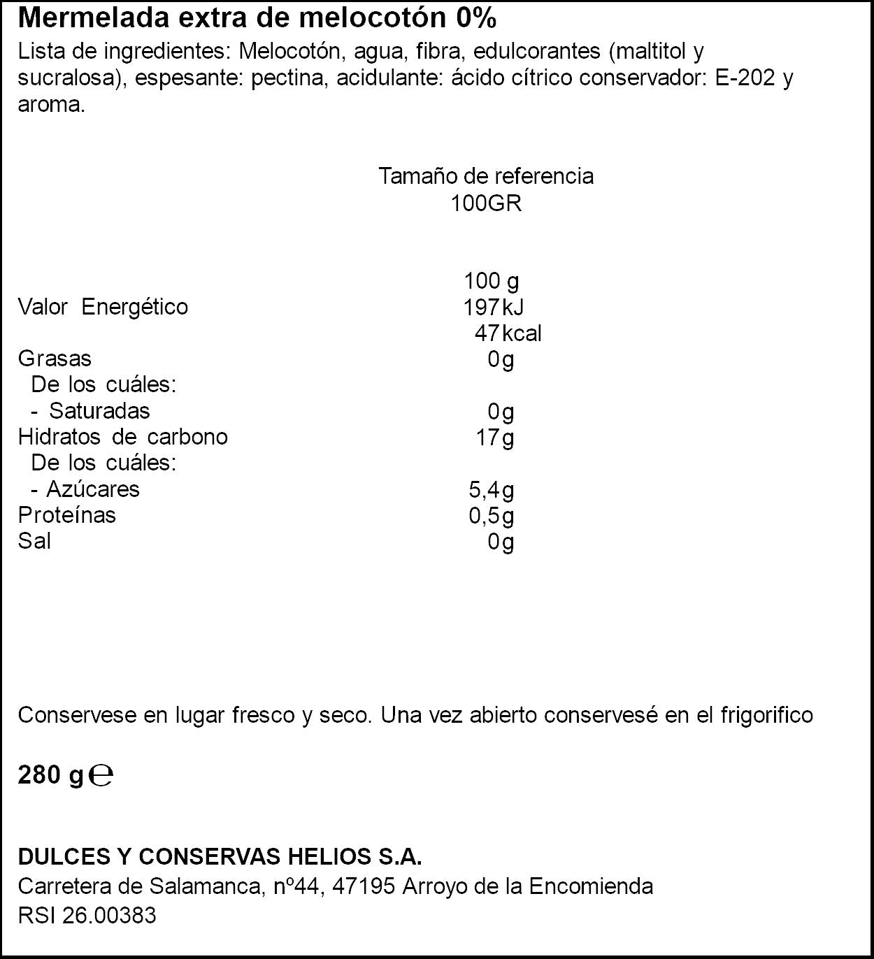 Mermelada diet melocotón Helios 280g