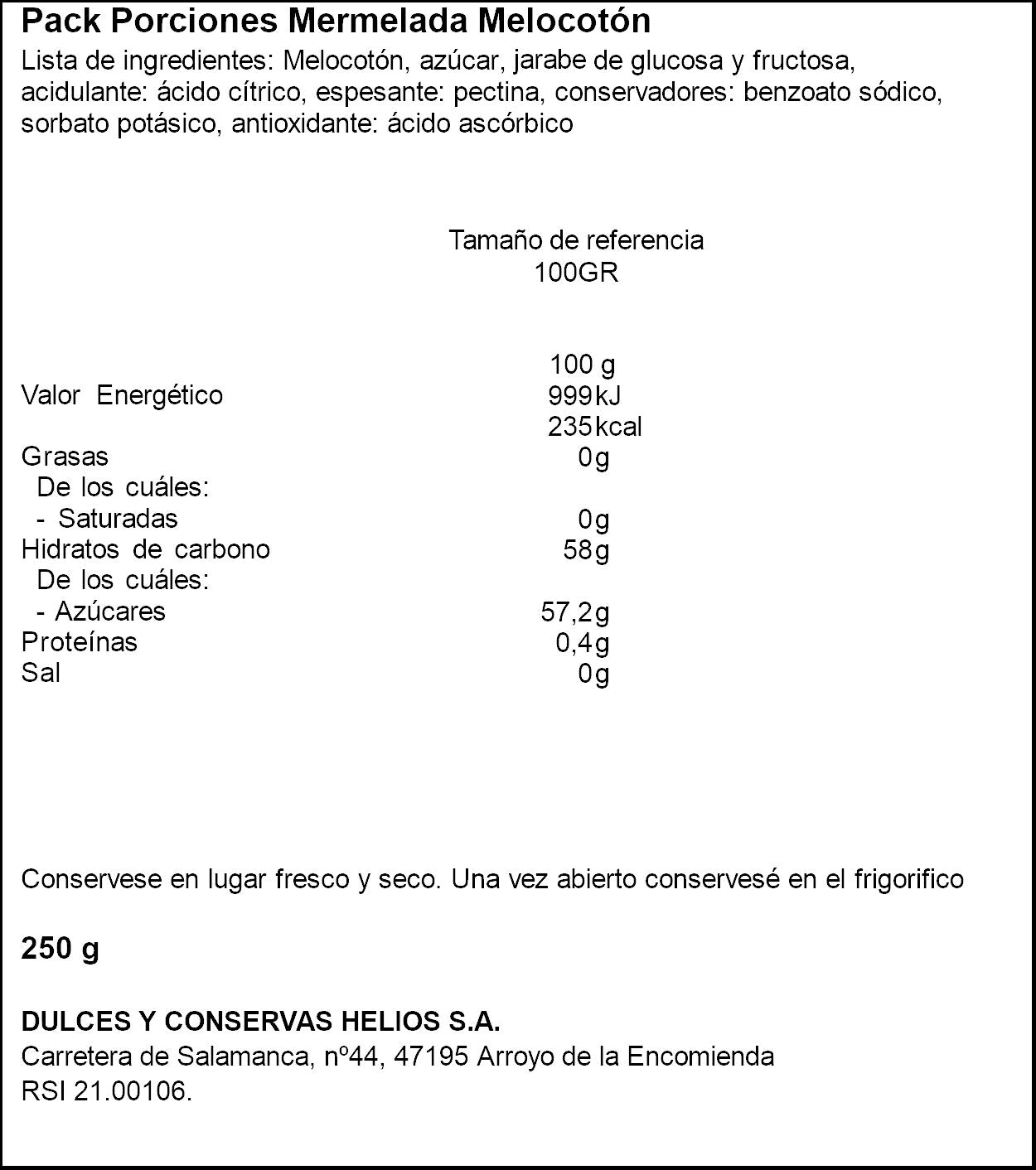 Mermelada melocotón Helios p8 25g/u
