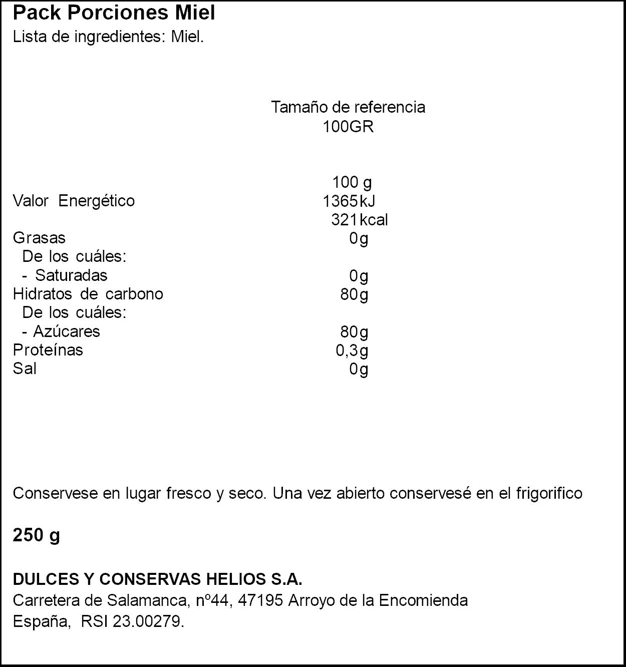 Miel porciones Helios p8 25g/u