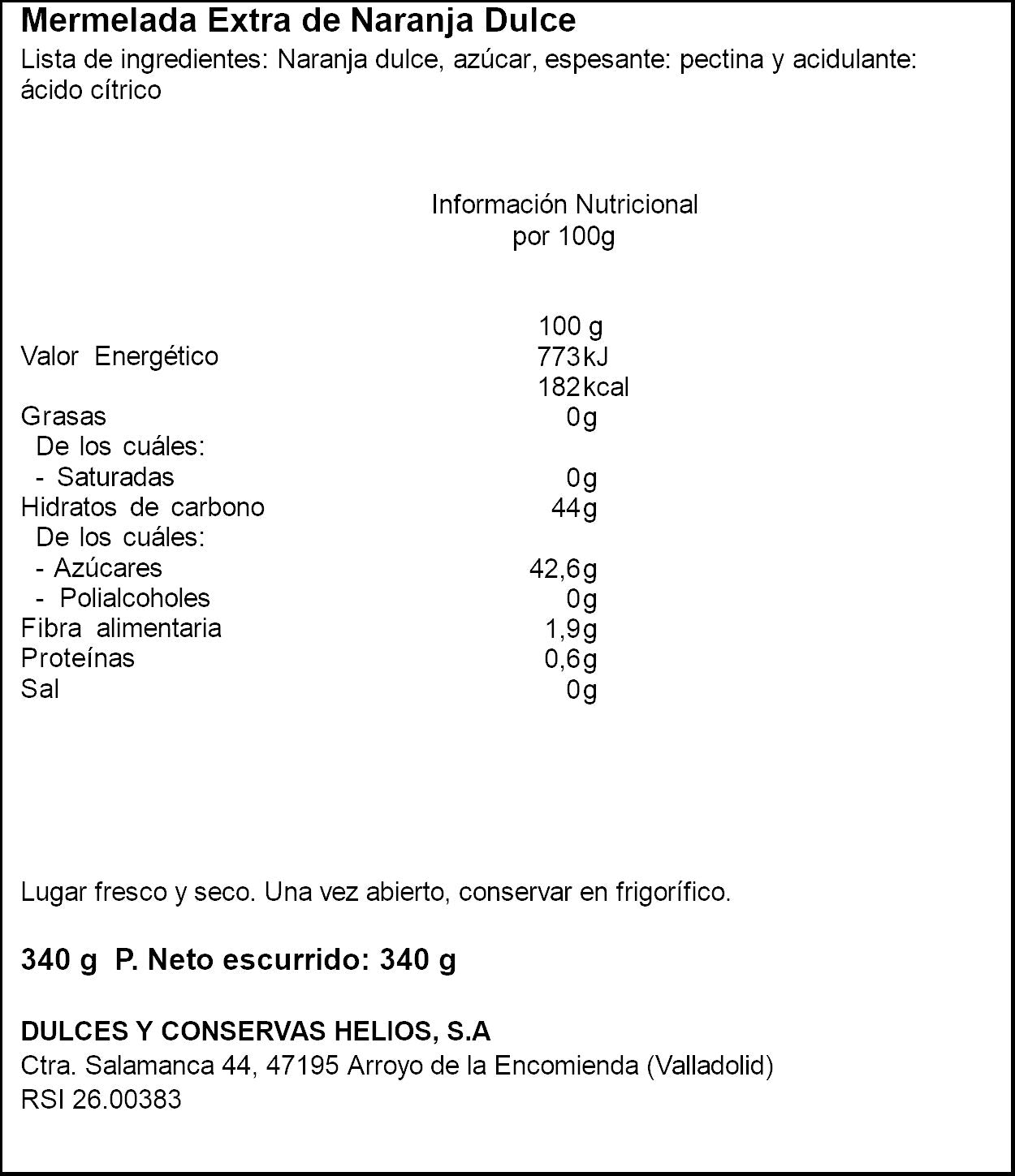 Mermelada extra naranja dulce Helios 340g