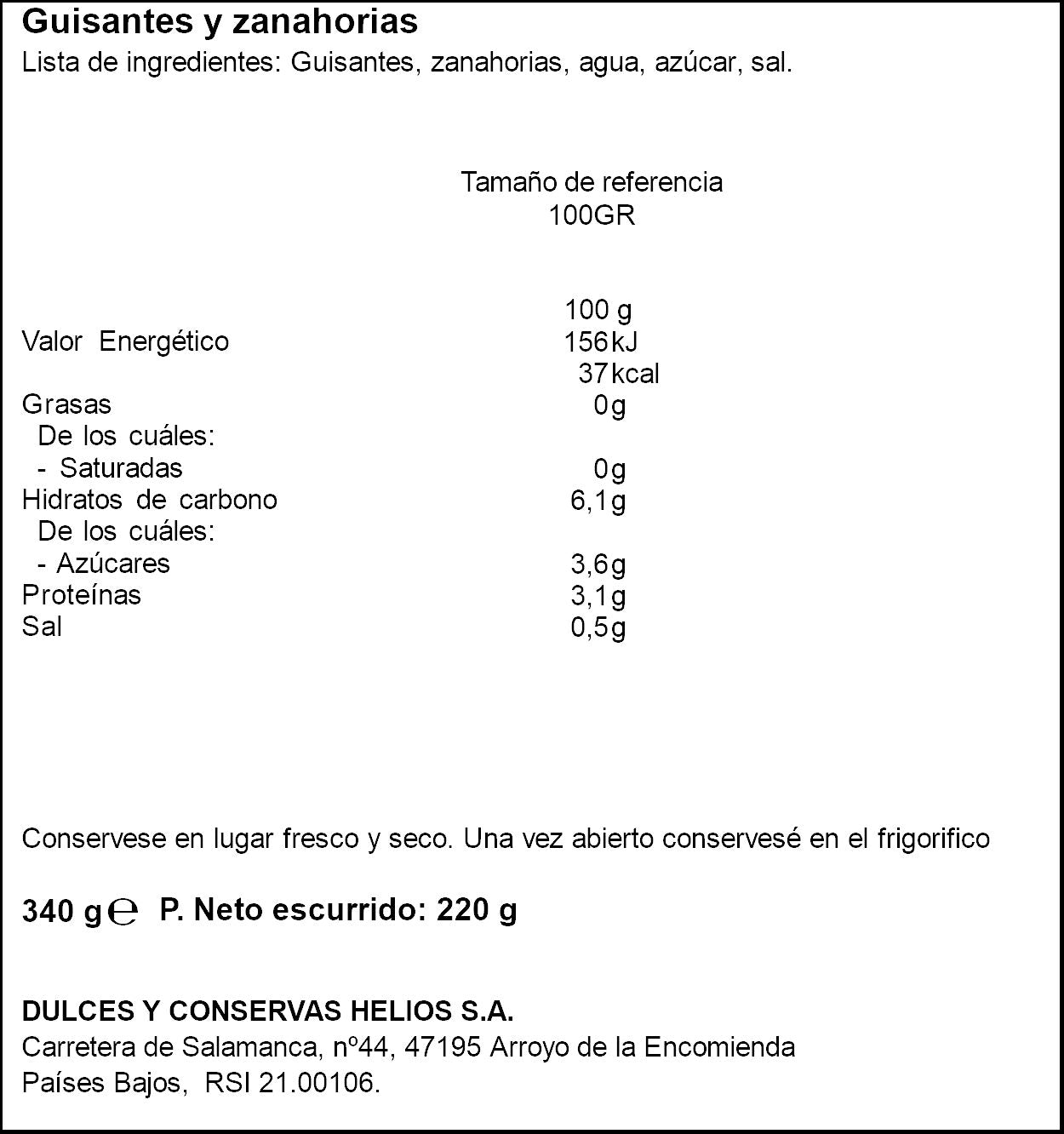 Guisante y zanahoria cristal Helios 220g escurr
