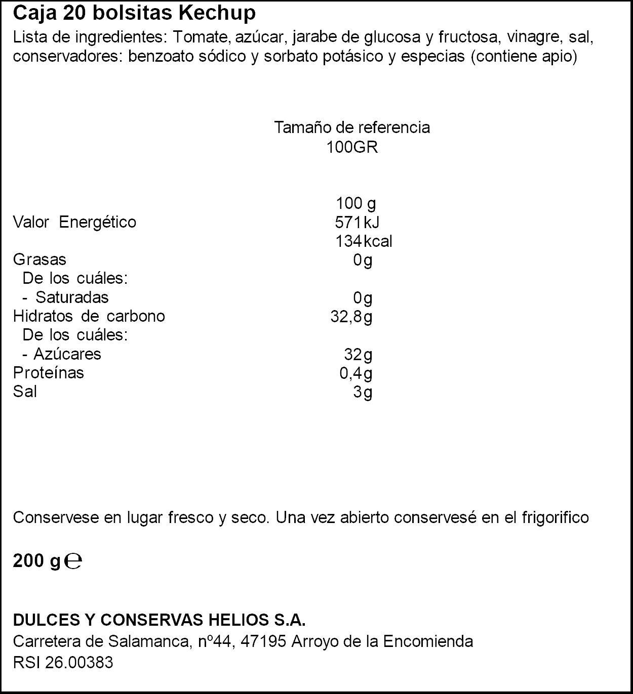 Ketchup monodosis Helios p20 10g/u