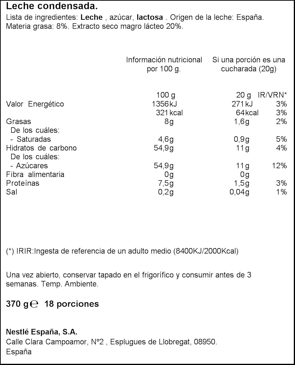 Leche condensada entera  La lechera 370g