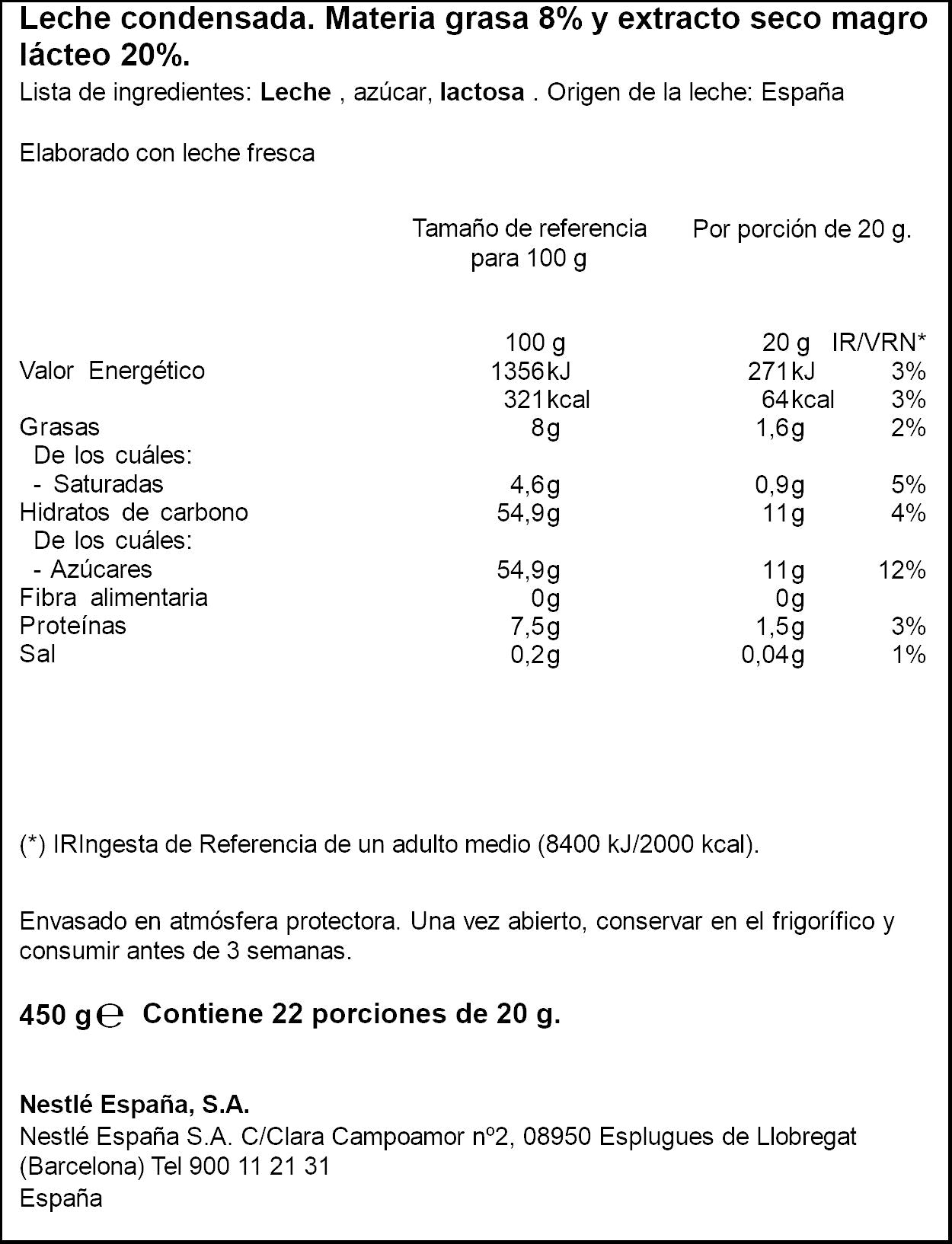 Leche condensada sirve fácil La lechera 450g