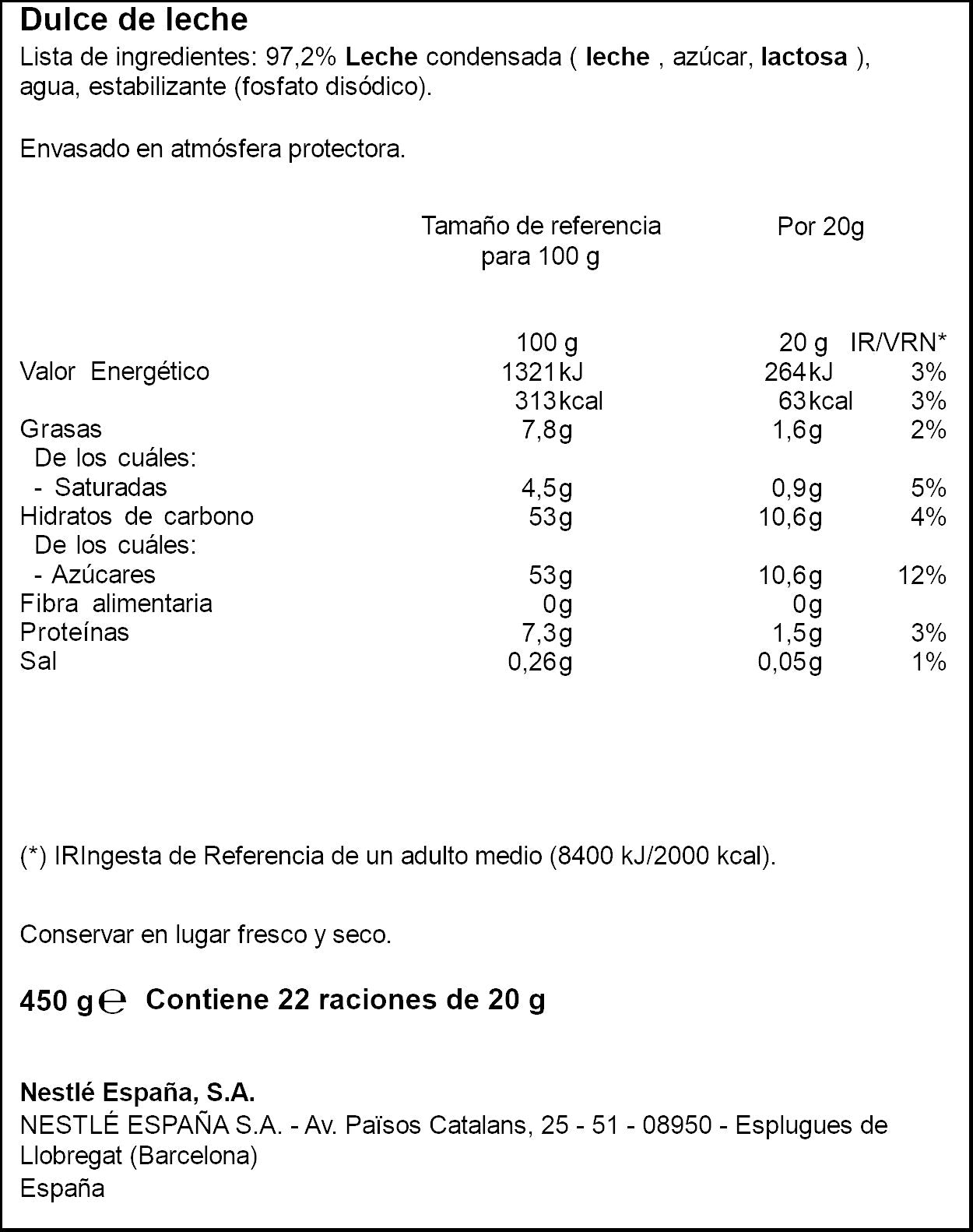 Dulce de leche sirvefacil La lechera 450g