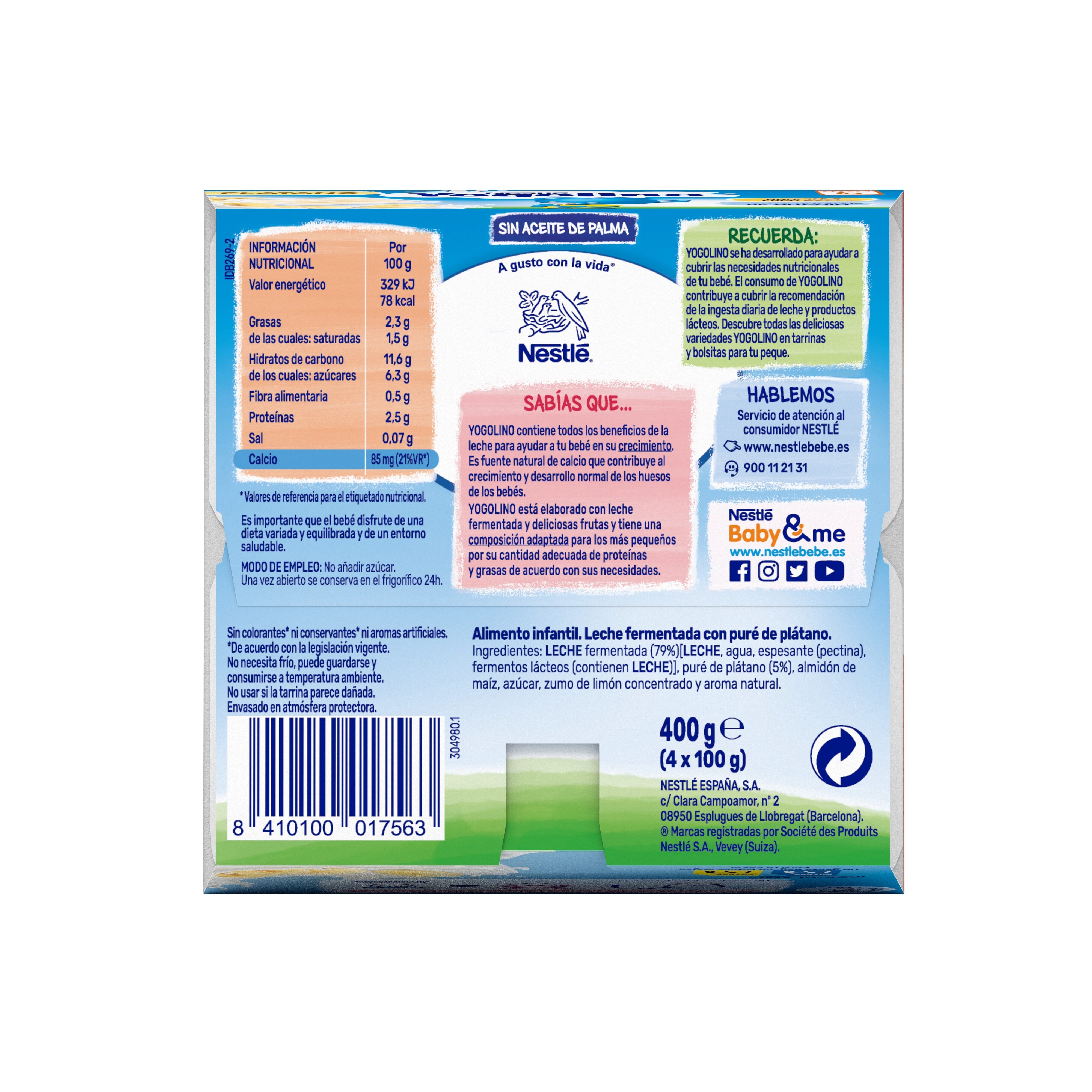 Yogur yogolino plátano postre lácteo Nestle p-4 100g