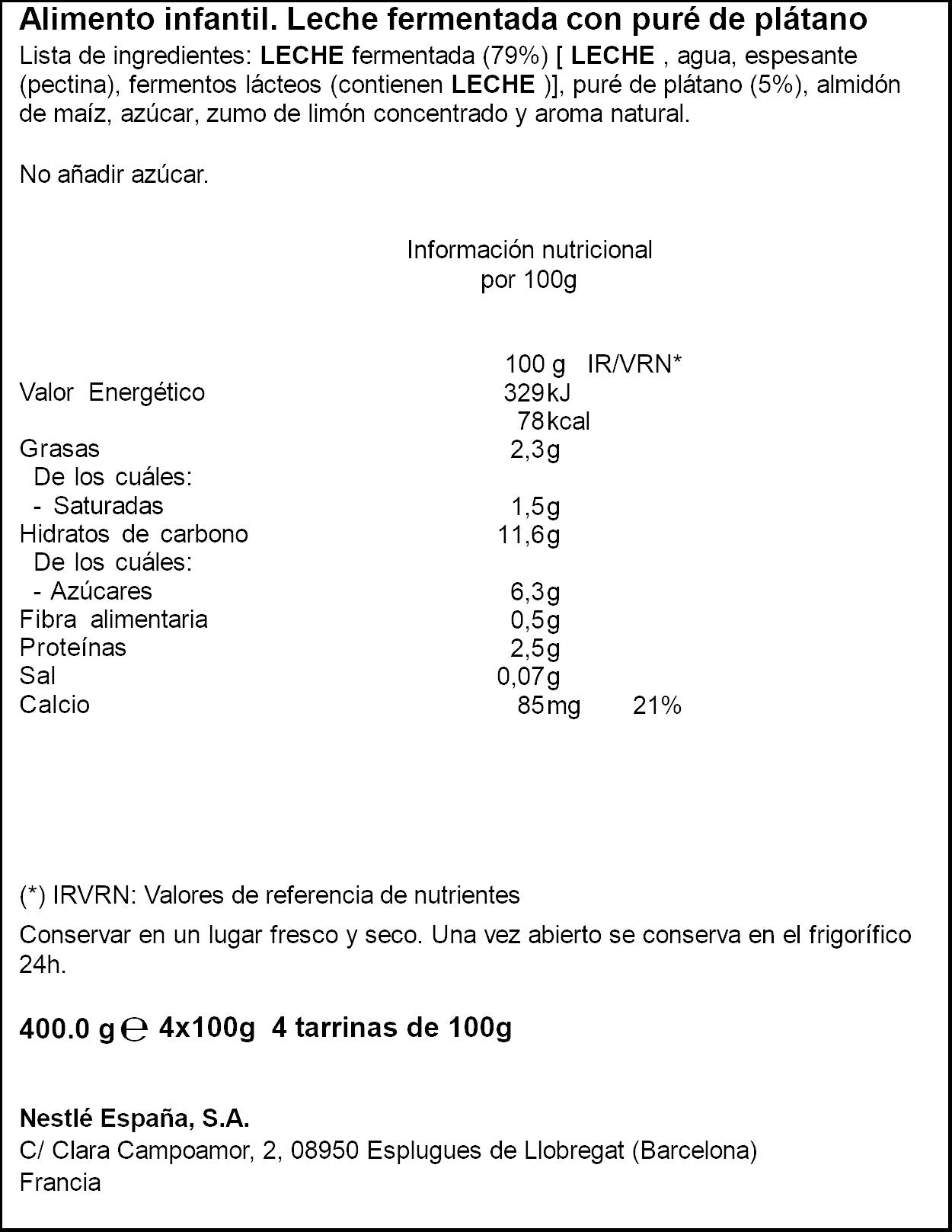 Yogur yogolino plátano postre lácteo Nestle p-4 100g
