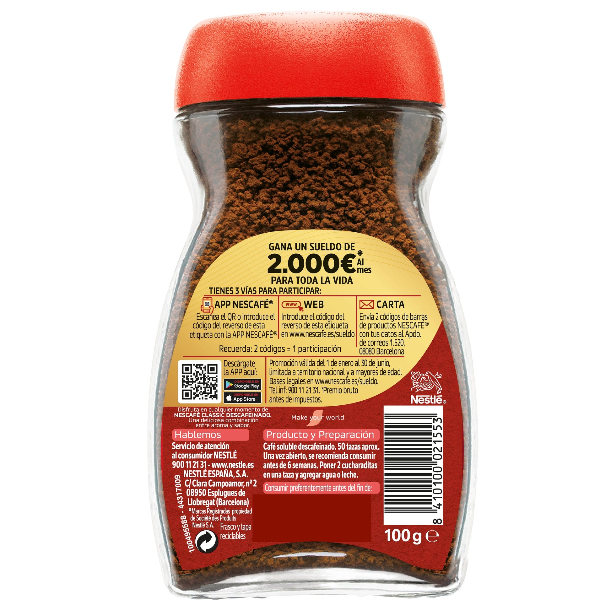 Café soluble descafeinado Nescafe 100g