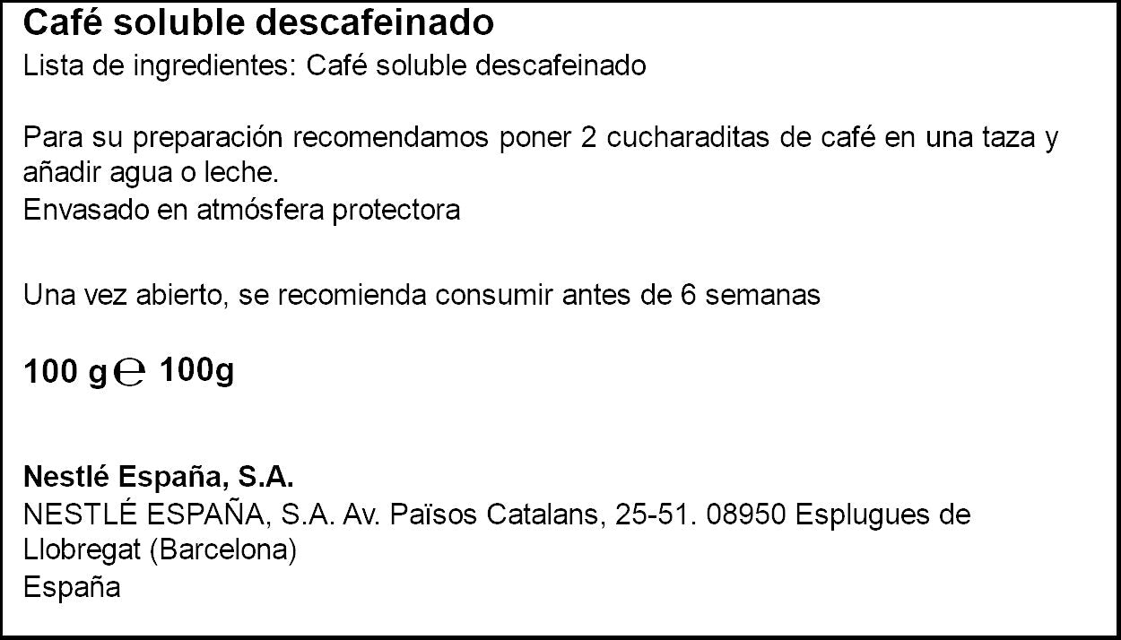 Café soluble descafeinado Nescafe 100g