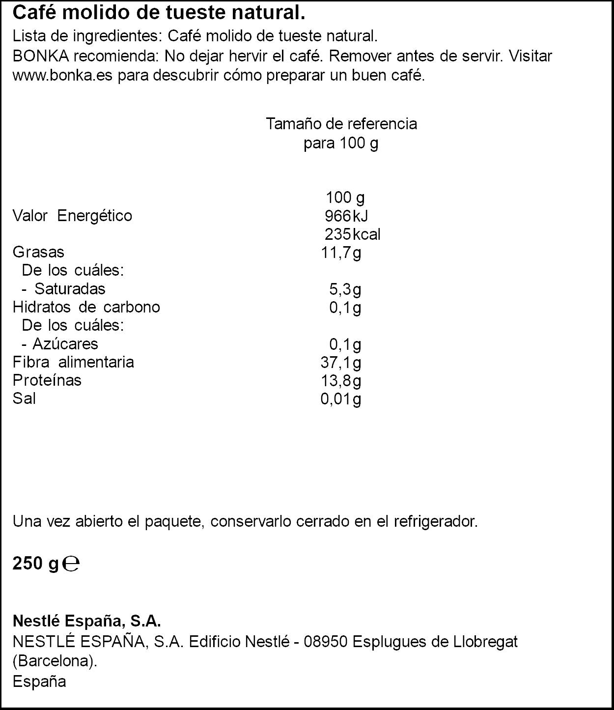 Café molido natural Bonka 250g