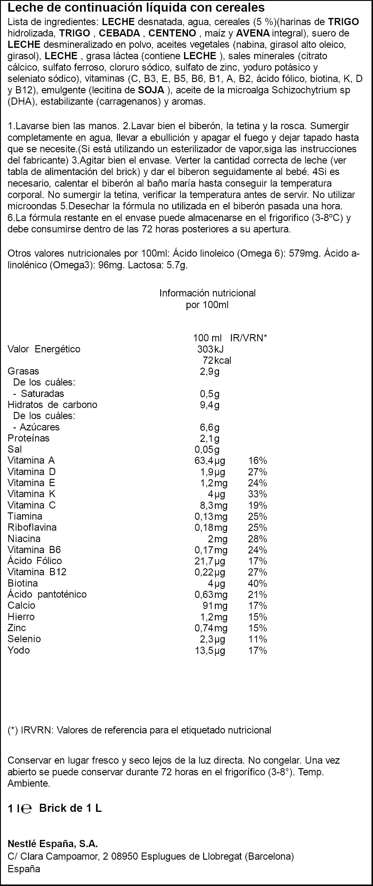 Leche infantil crecimiento 3 cereales Nativa 3 1l