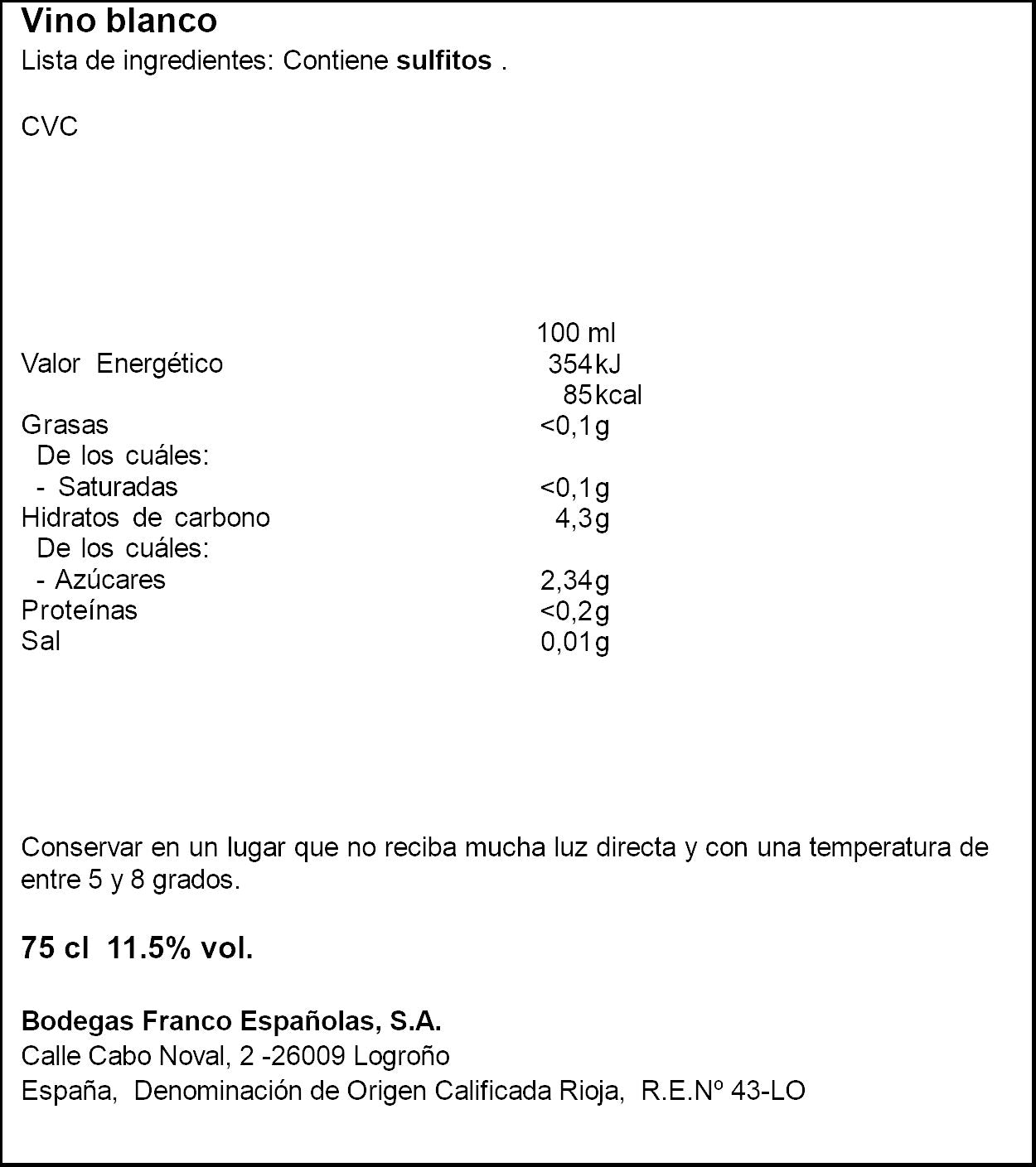 Vino blanco rioja semidulce Diamante 750ml