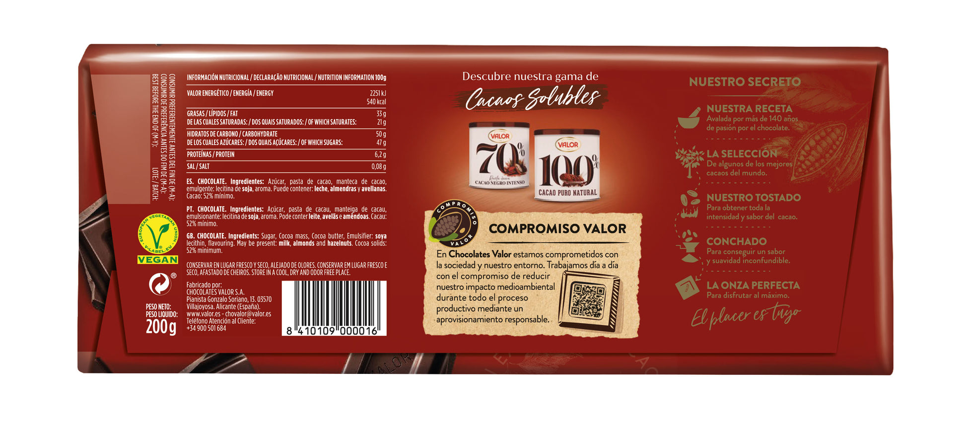 Chocolate puro Valor 200g