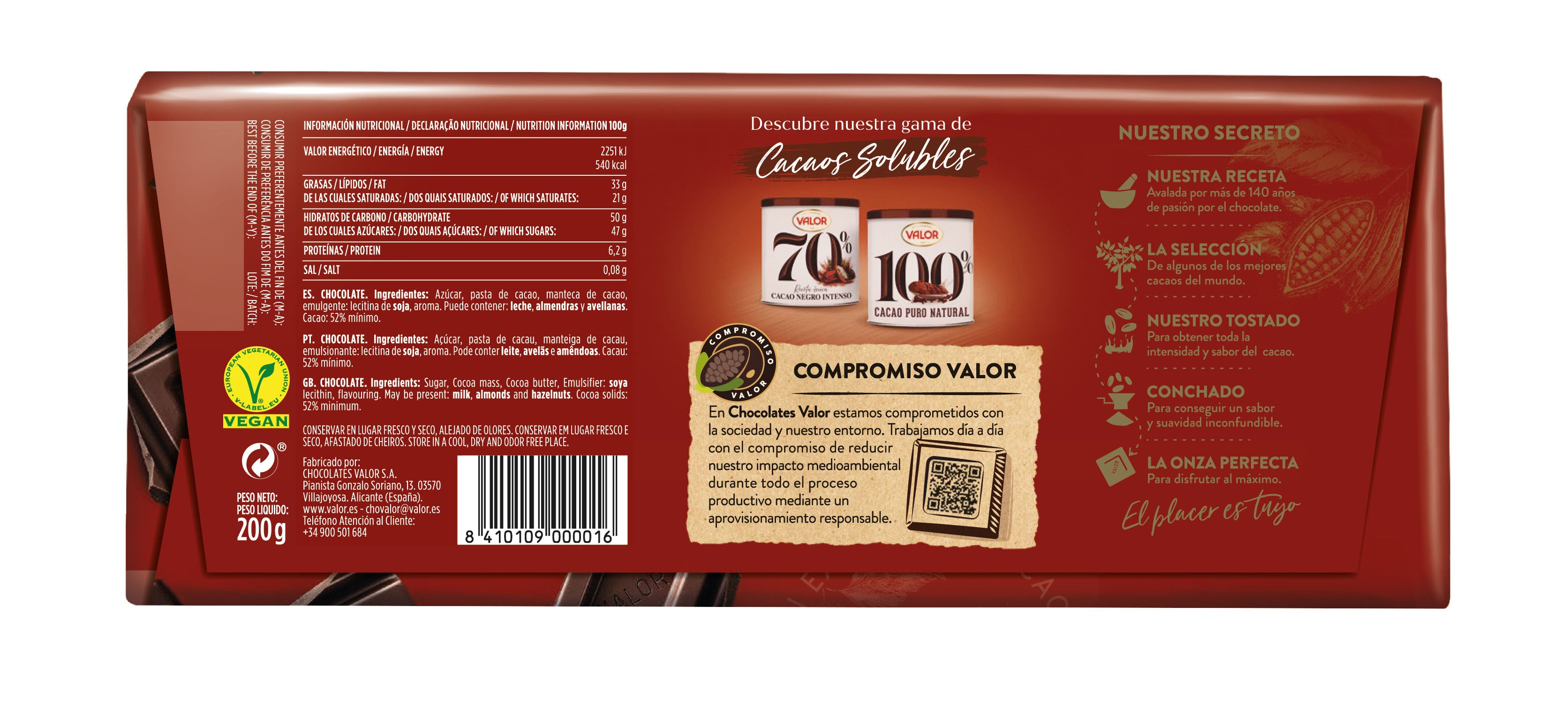 Chocolate puro Valor 200g