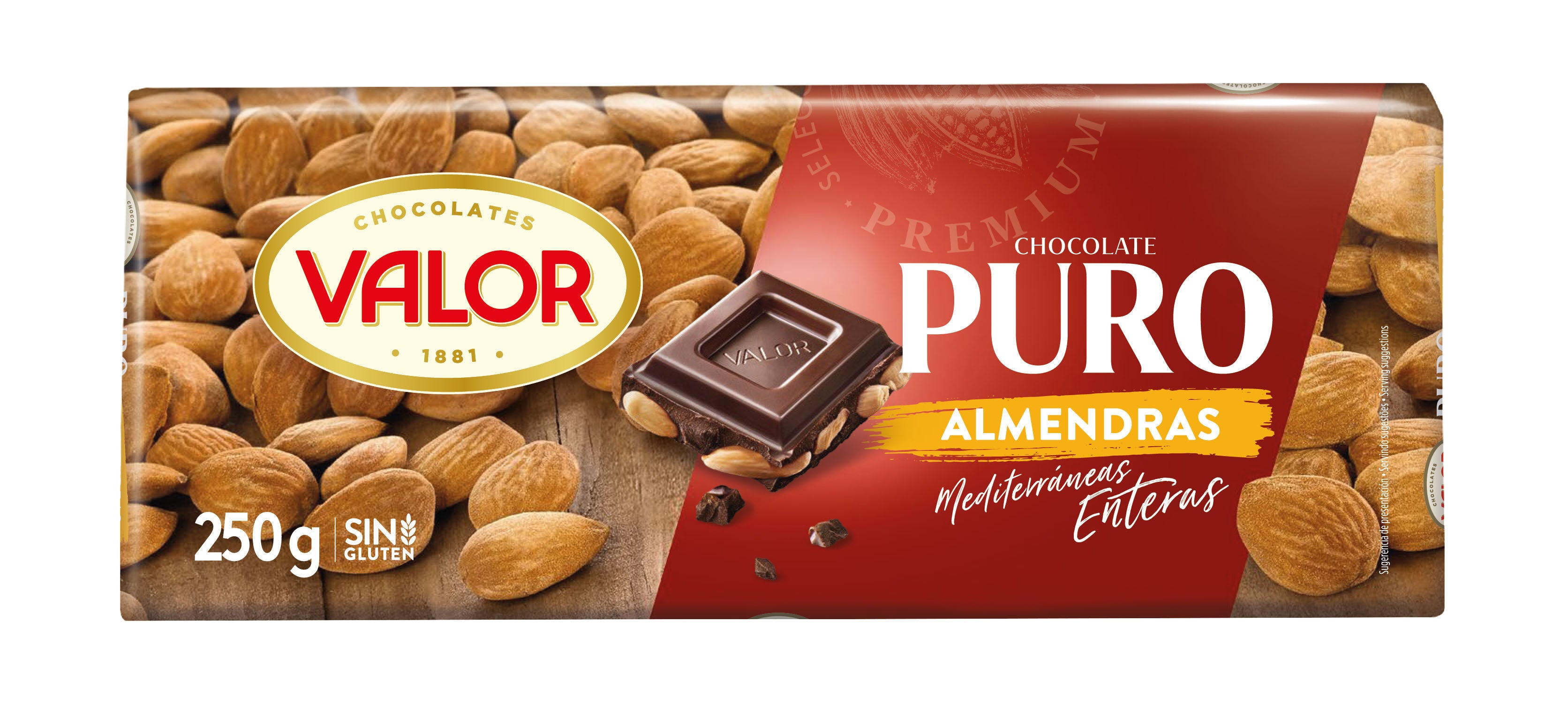 Chocolate puro c/almendra Valor 250g