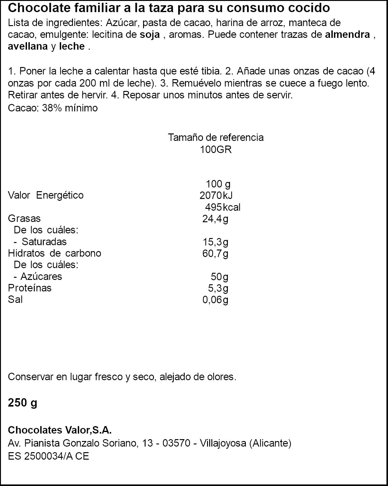 Chocolate a la taza Valor 300g