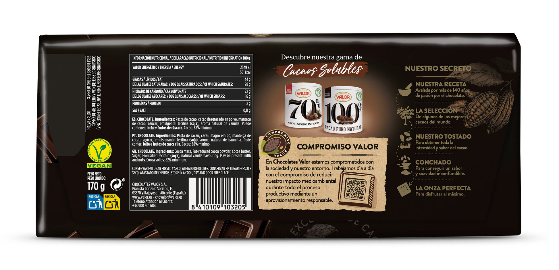 Chocolate negro 82% Valor 170g