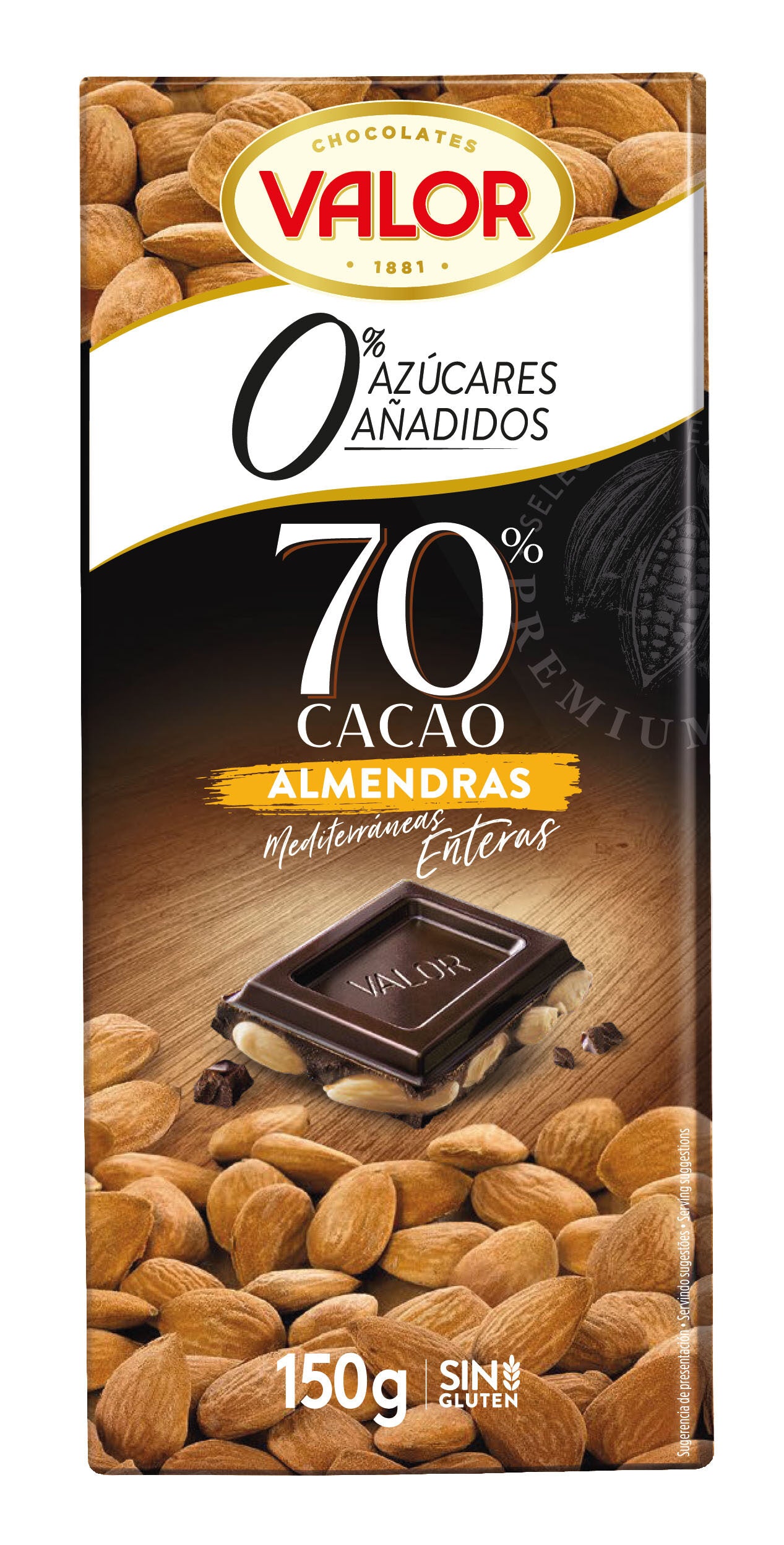 Chocolate s/a negro 70% almend Valor 150g