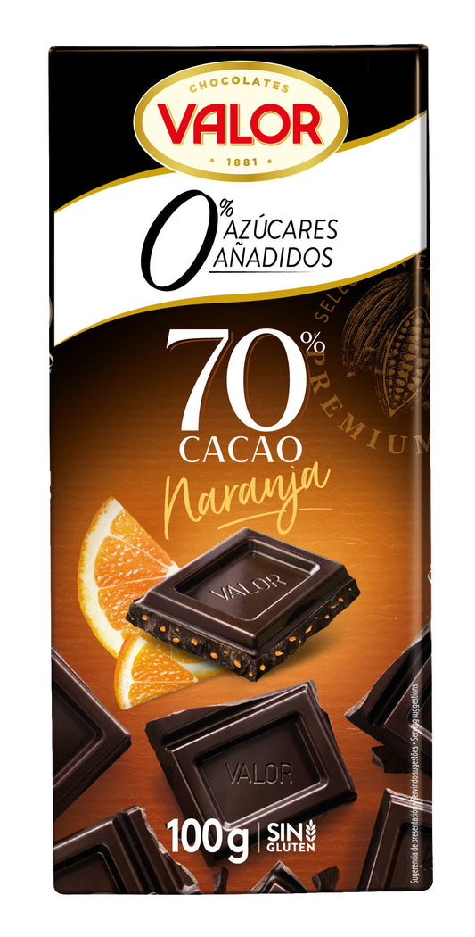 Chocolate negro c/naranja s/azúcar 70% Valor 100g La Despensa