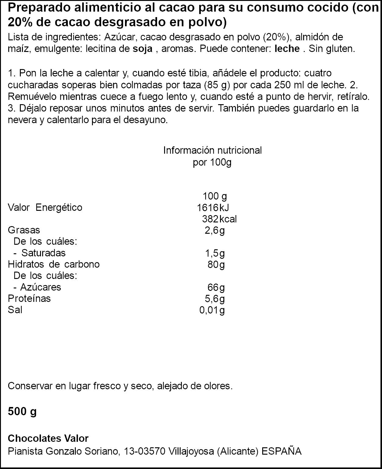 Chocolate a la taza Valorcao 500g