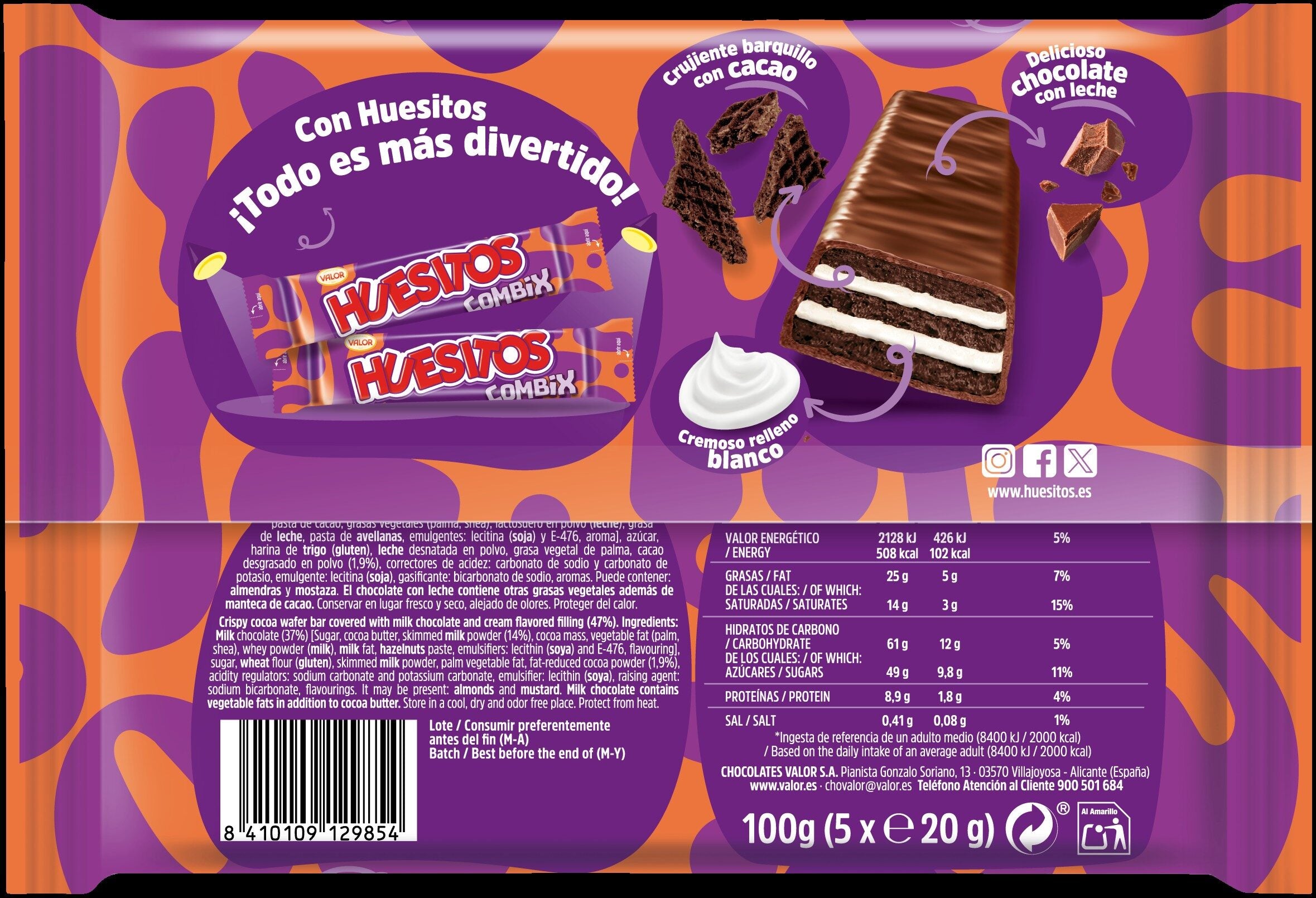 Chocolatina combix leche Valor p5 20g/u