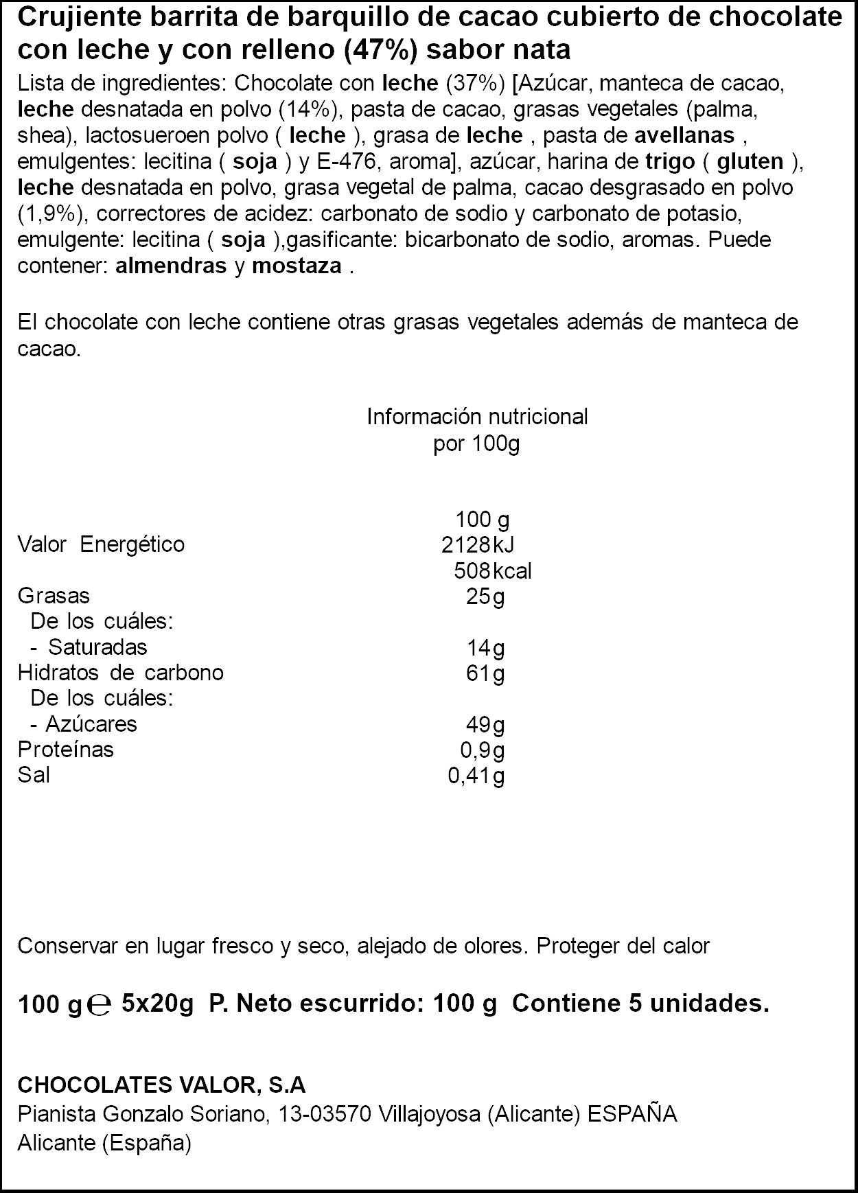 Chocolatina combix leche Valor p5 20g/u