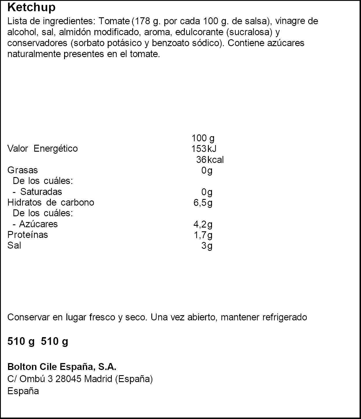Ketchup cero bote Prima 460g