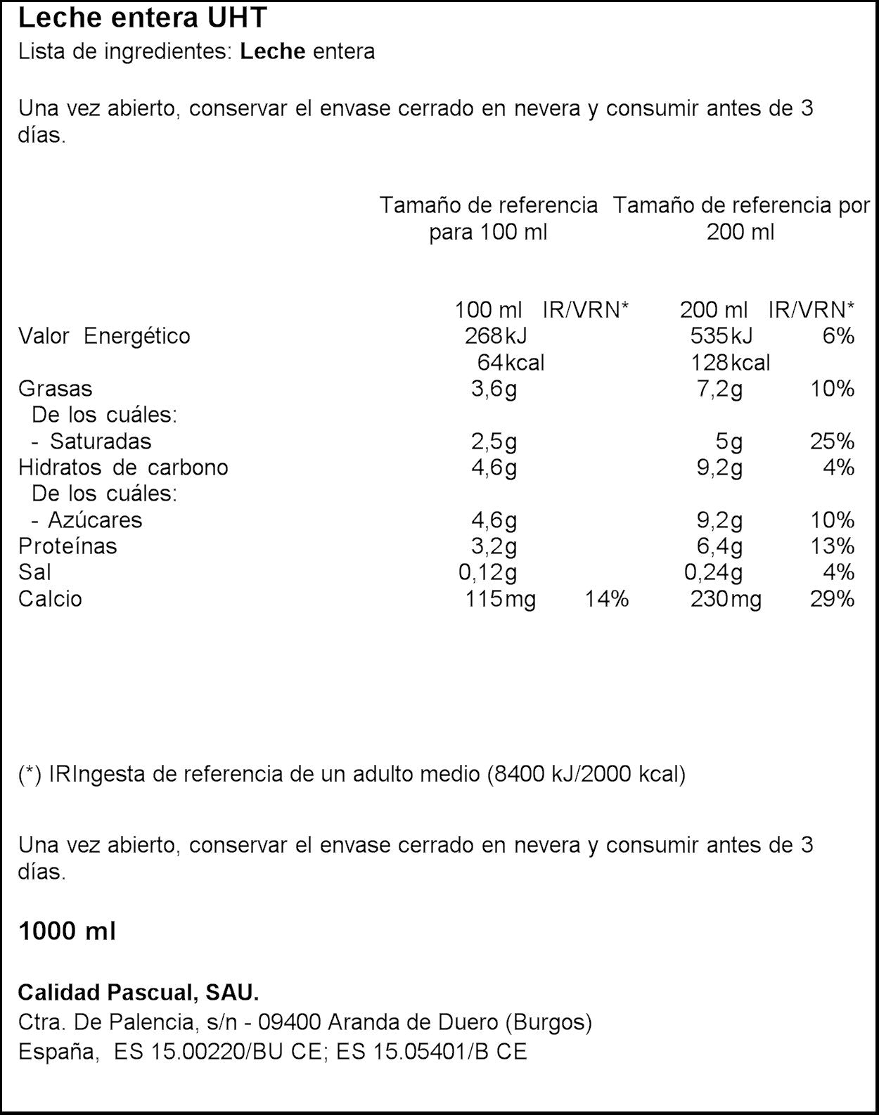 Leche entera brik Pascual 1l