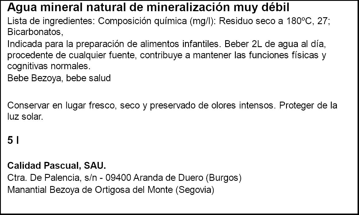 Agua garrafa Bezoya 5l