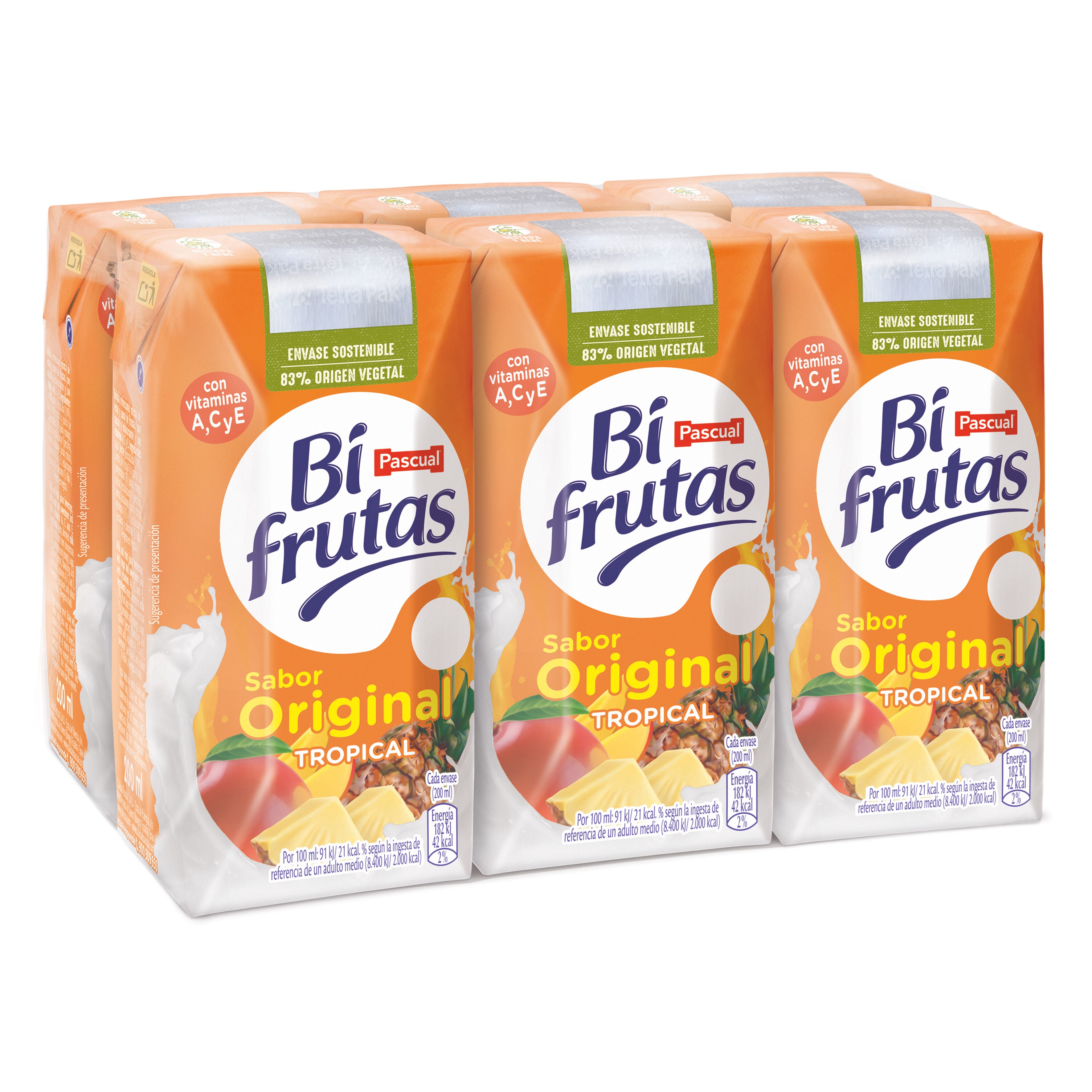 Bebida refresc mixta zumo frut/lech tropical Pascual p6 200ml/u