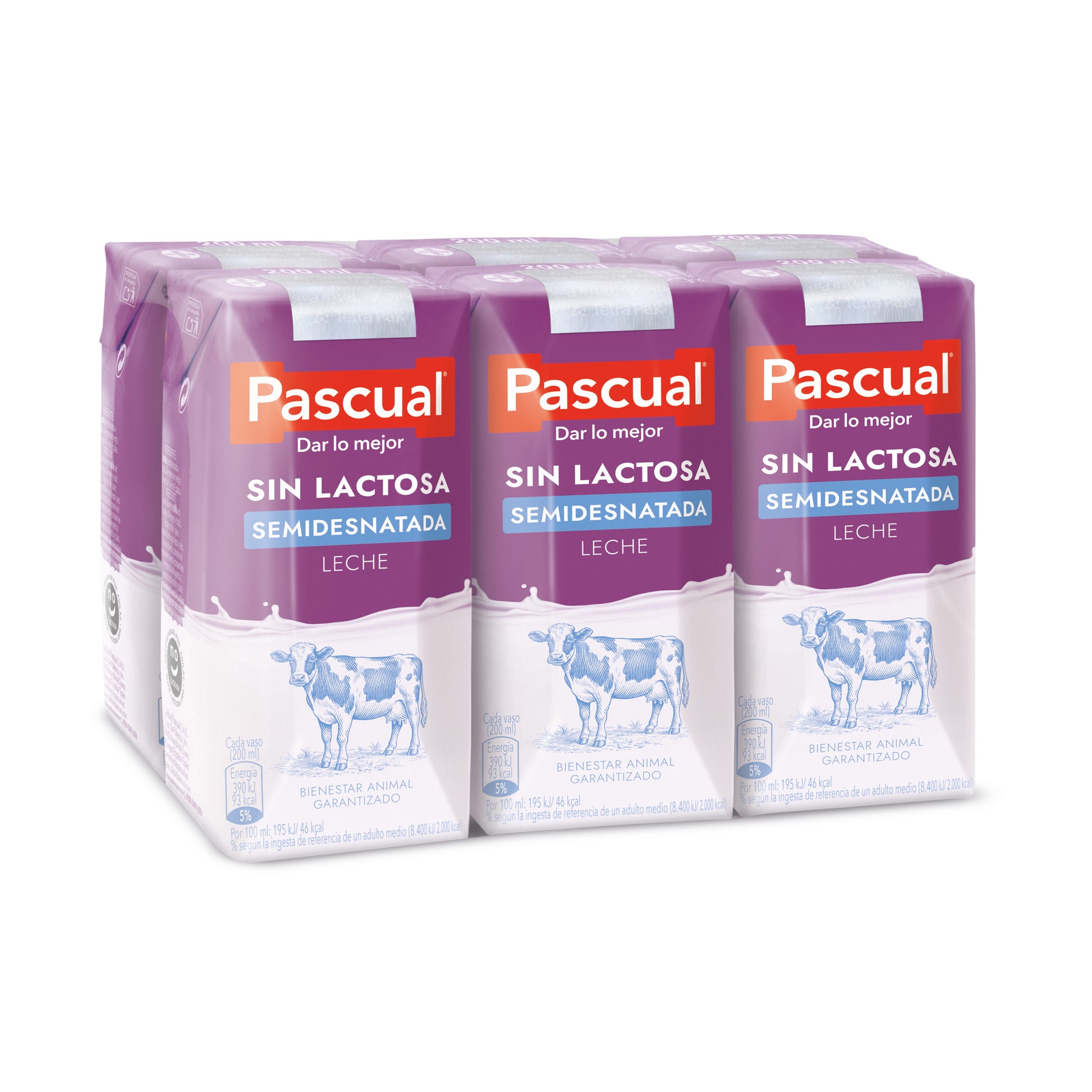 Leche semidesnatada sin lactosa Pascual p6