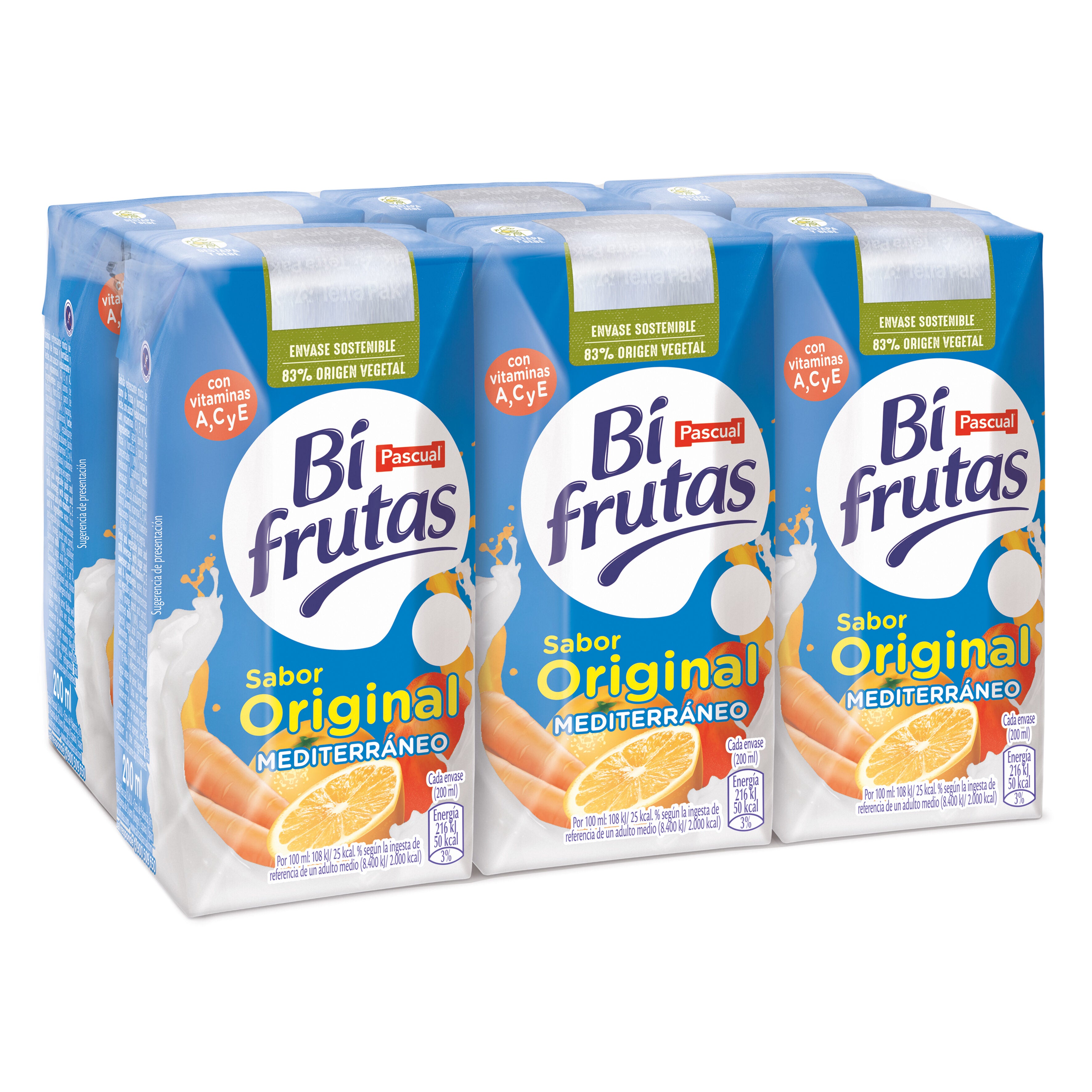 Bebida refresc mixta zumo frut/lech mediterraneo Bifrutas p6 200ml/u