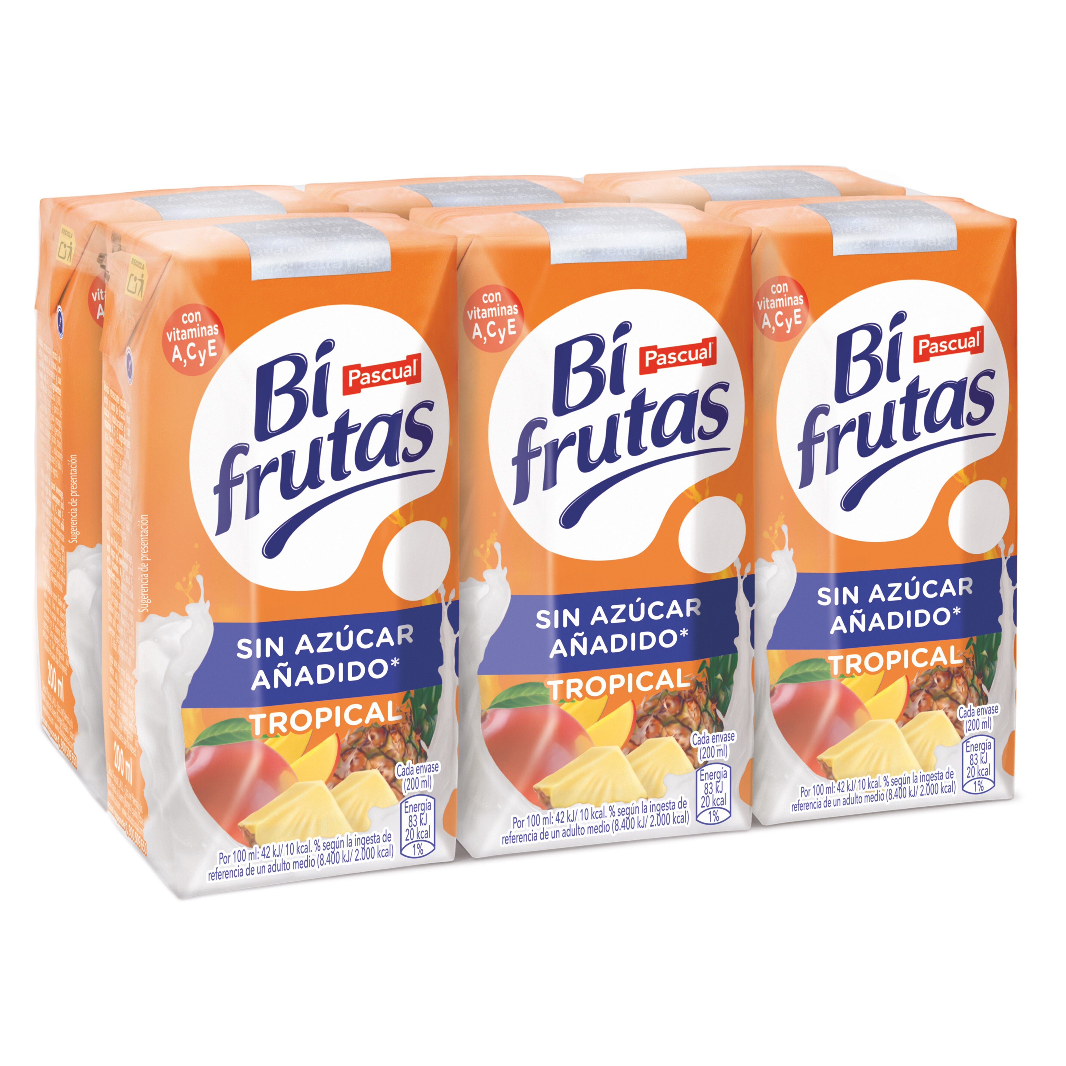 Bebida refresc mixta zumo frut/lech s/az tropical Bifrutas p6 200ml/u