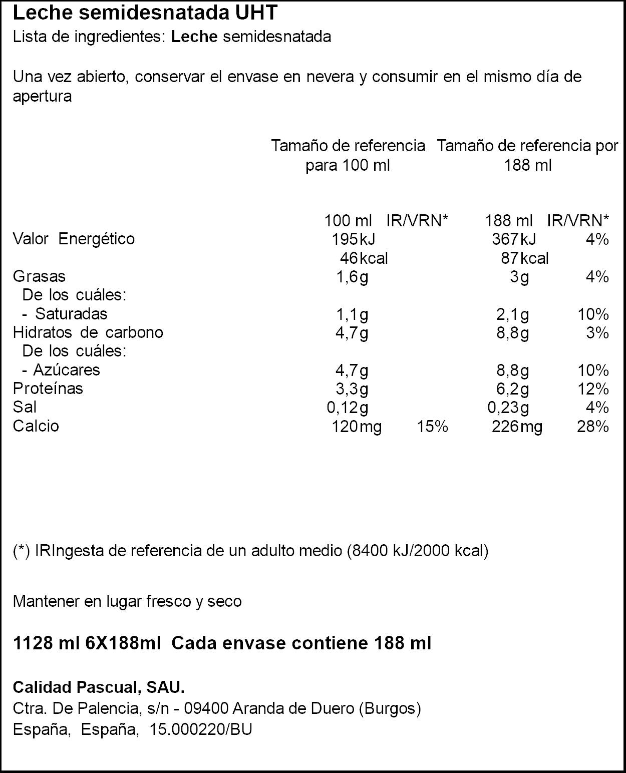 Leche semi botella Pascual p6 200ml