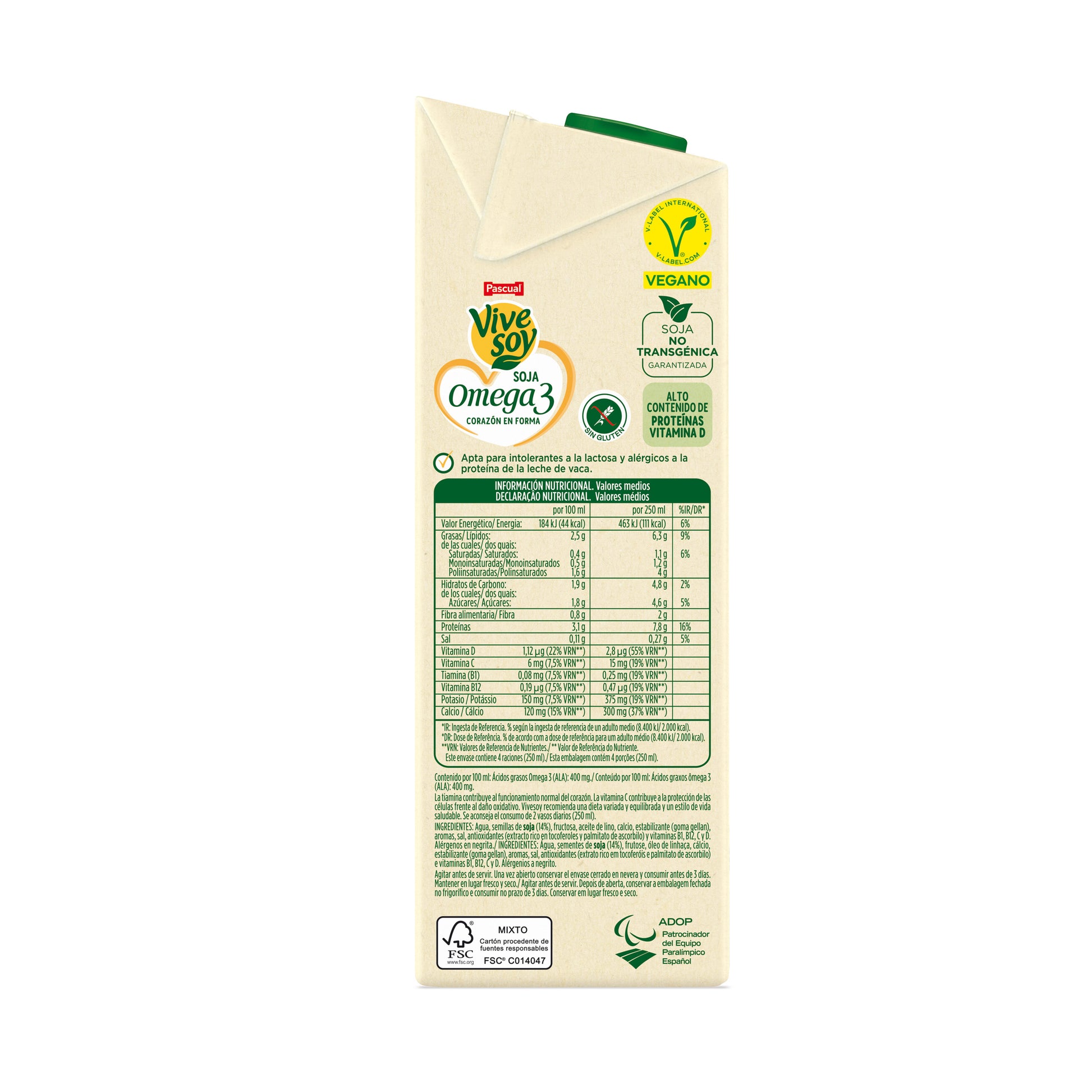 Bebida vegetal soja y omega 3 Vivesoy 1l