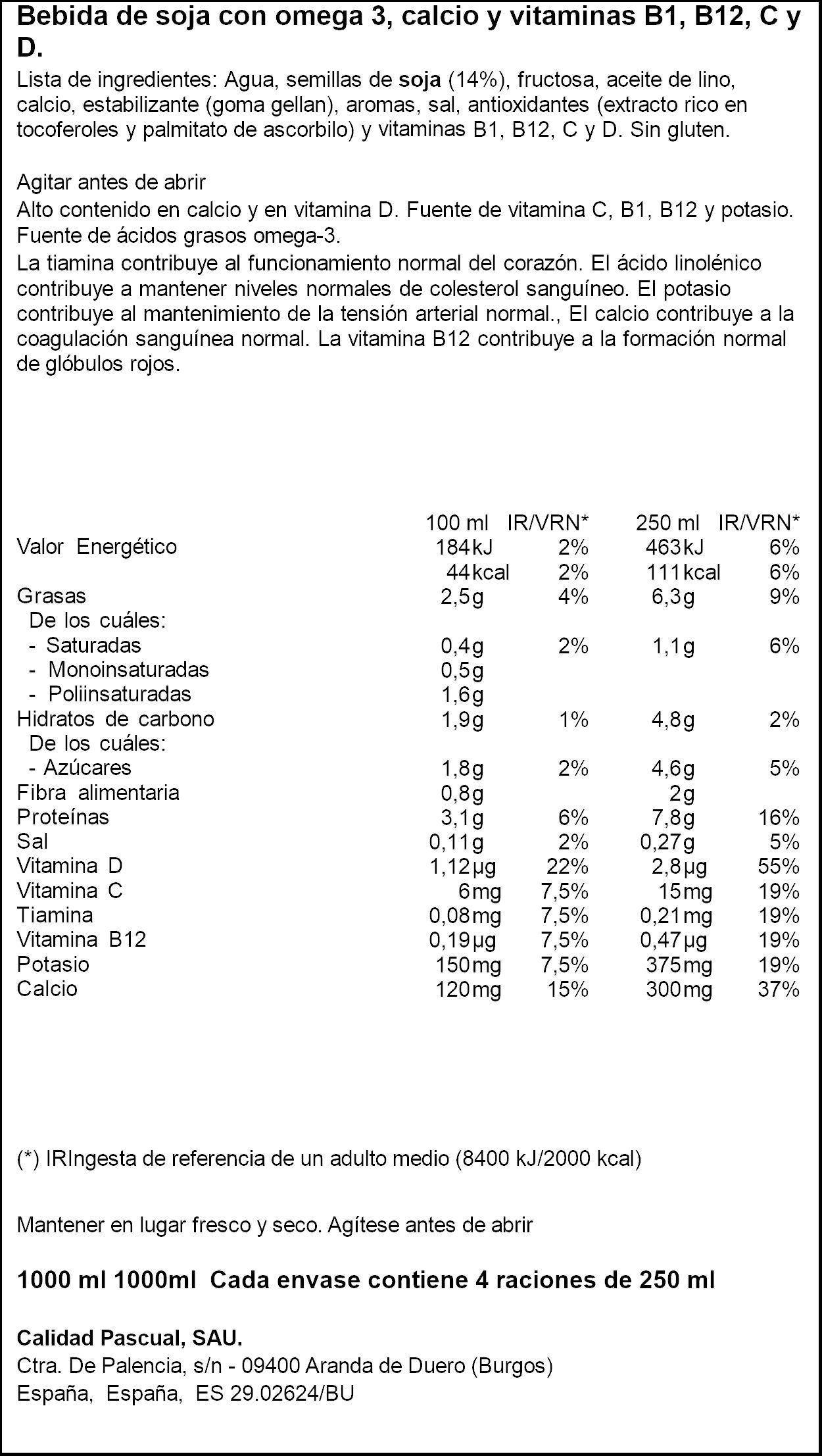 Bebida vegetal soja y omega 3 Vivesoy 1l