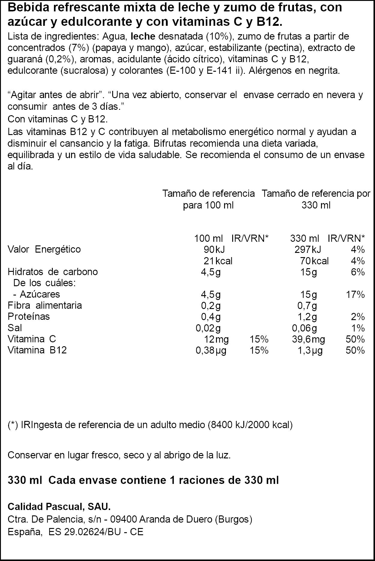 Bebida funcional dark bifrutas Pascual 330ml