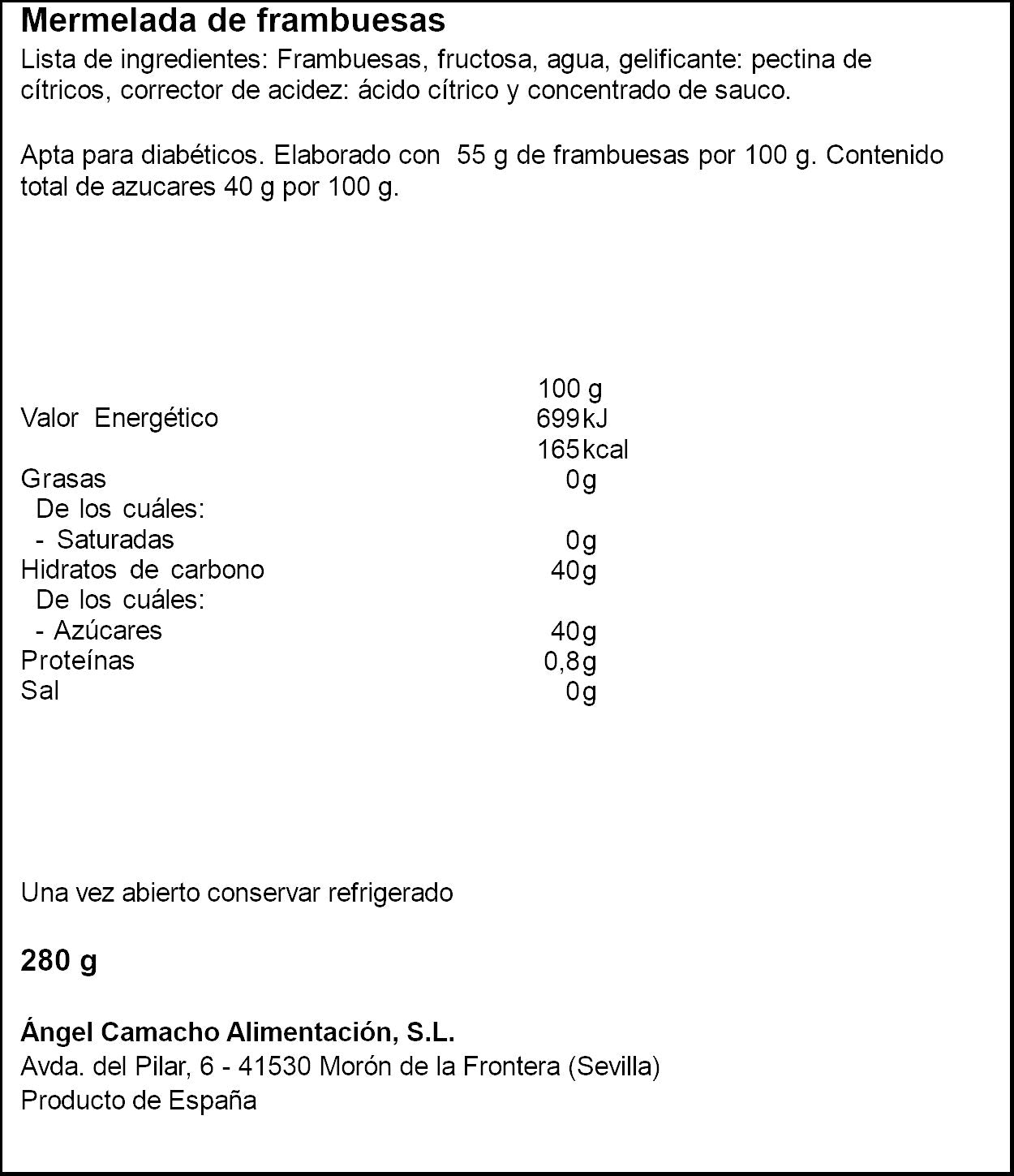Mermelada diet frambuesa La Vieja fábrica 280g