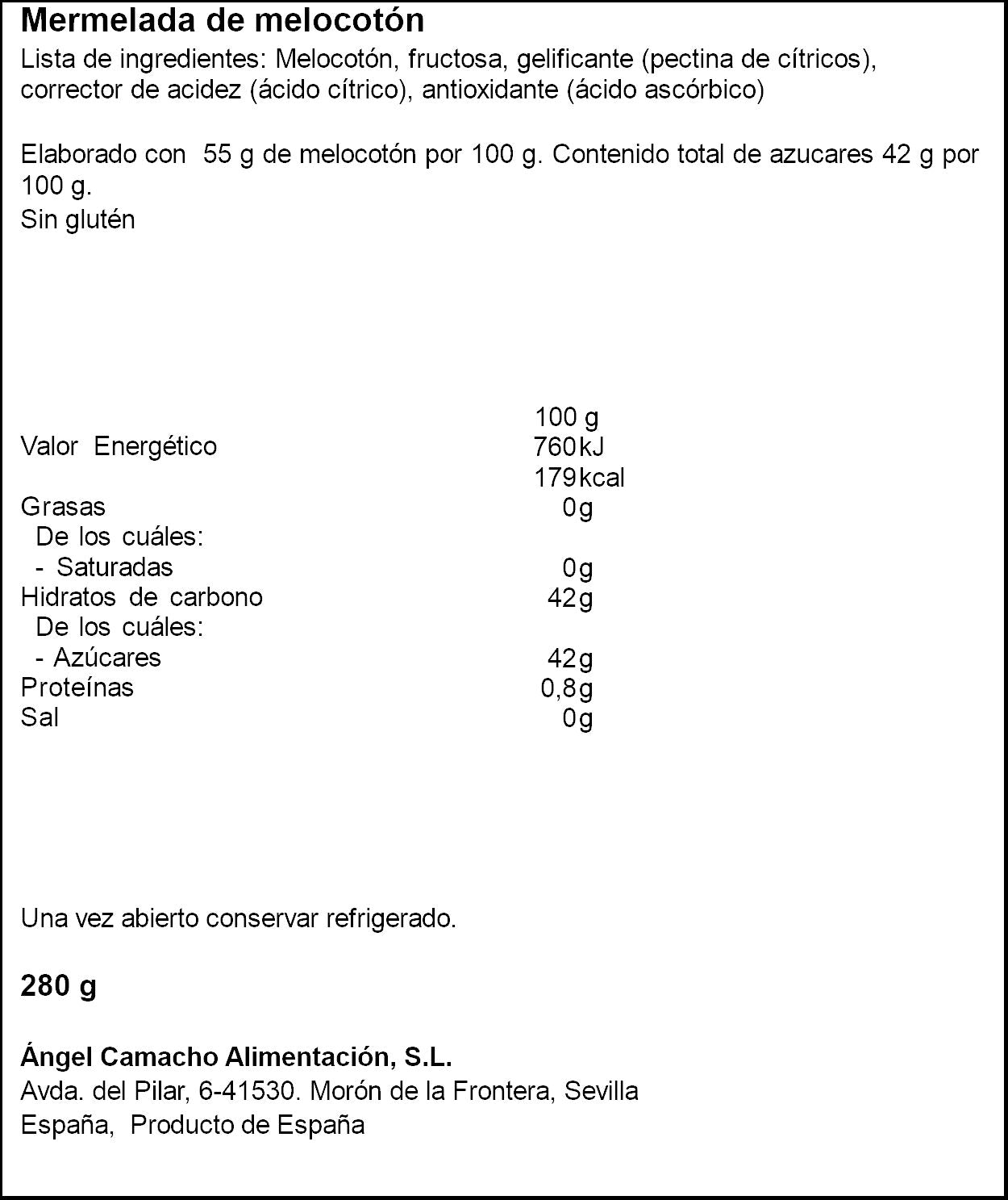 Mermelada diet melocotón La Vieja fábrica 280g