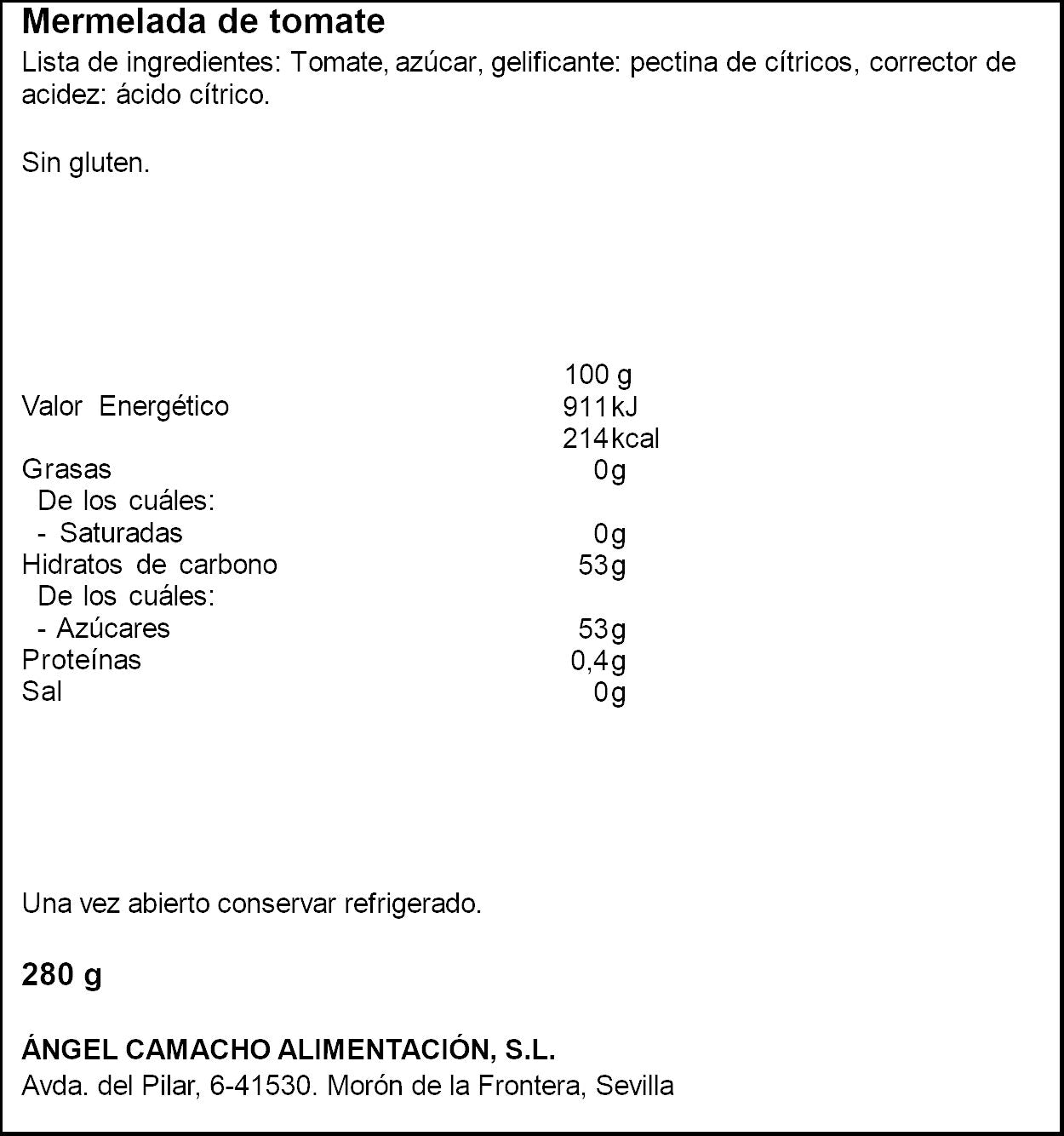 Mermelada tomate La Vieja fábrica 280g