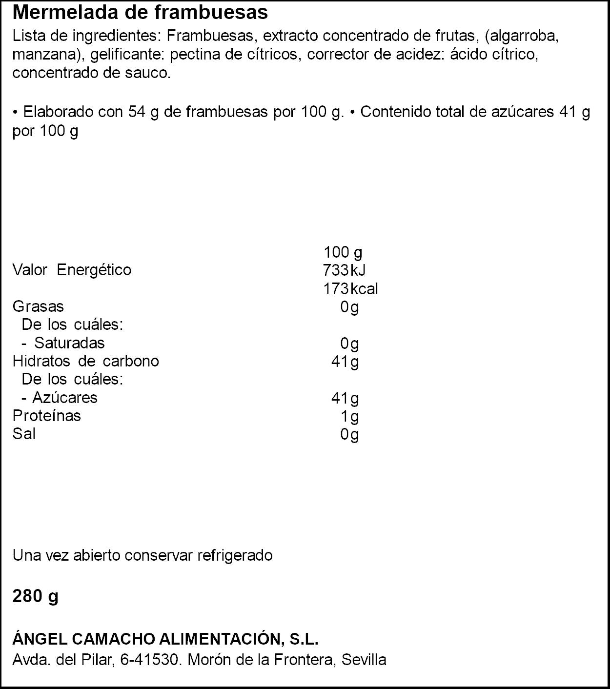 Mermelada 100% naturalframbuesa La vieja fabrica 280g