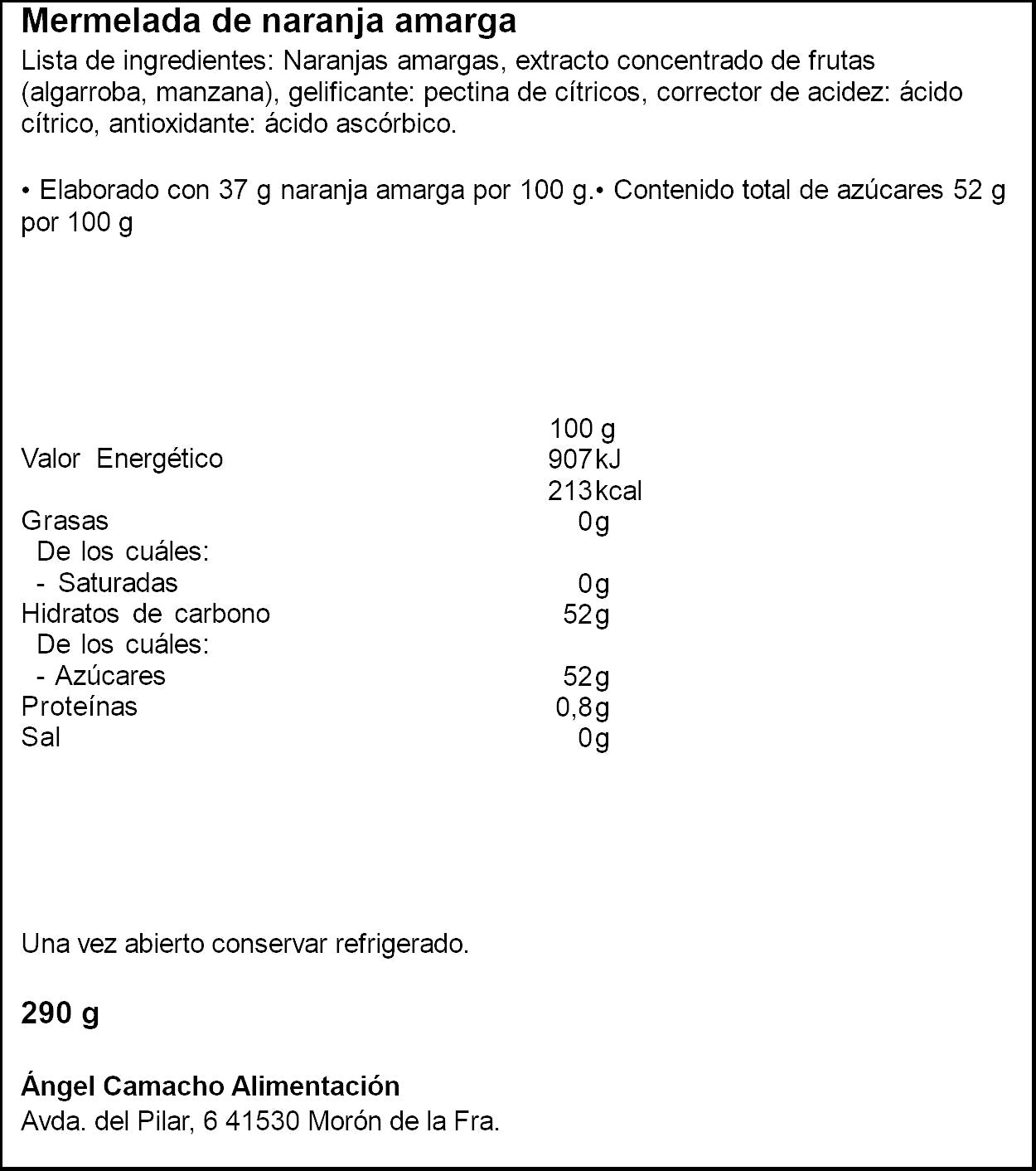 Mermelada cero naranja amarga La vieja fabrica 290g