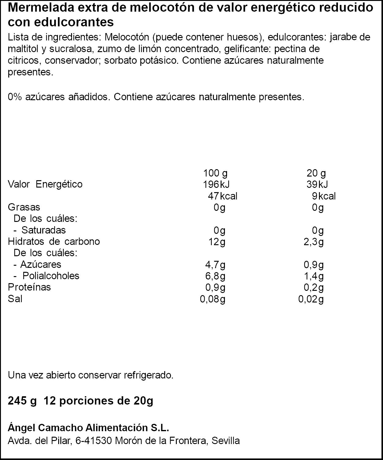 Mermelada 0% melocoton La vieja fabrica 245g