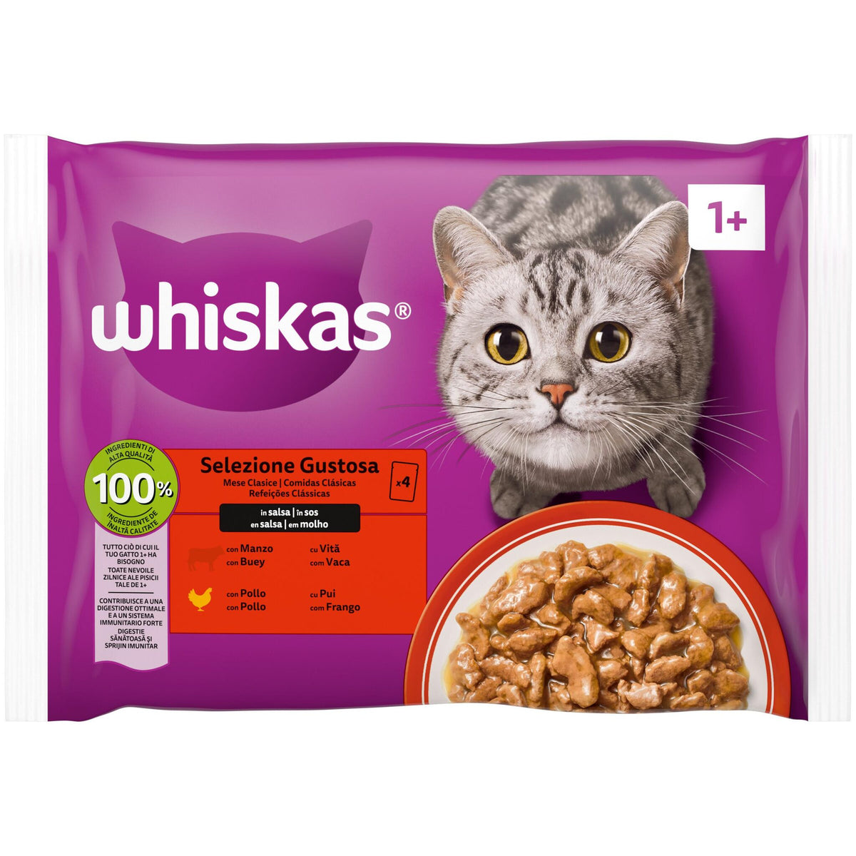 Comida húmeda gato carne pouch core Whiskas p4 85g/u